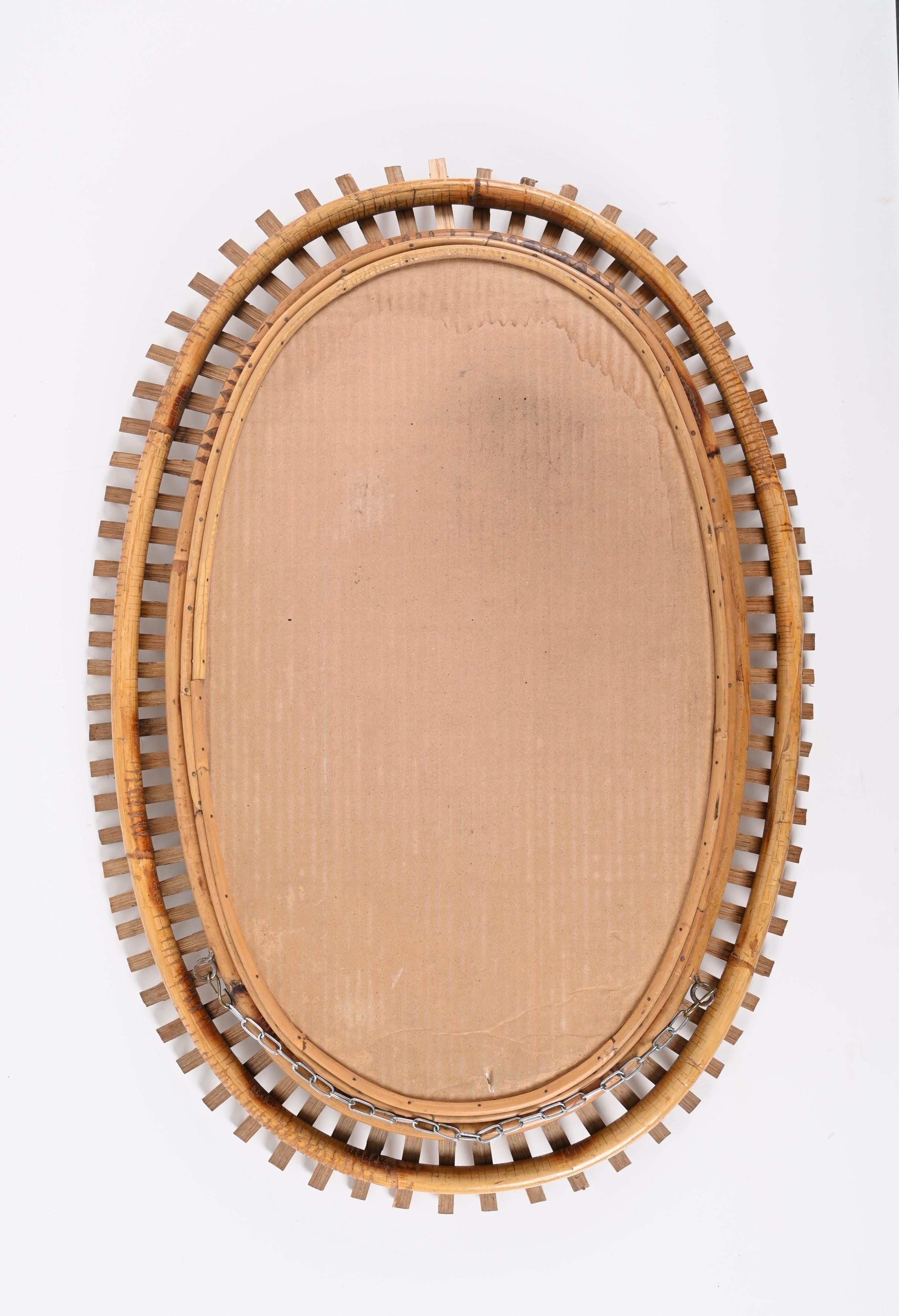 Midcentury French Riviera Oval Wall Mirror with Bamboo and Rattan Frame, 1960s 7