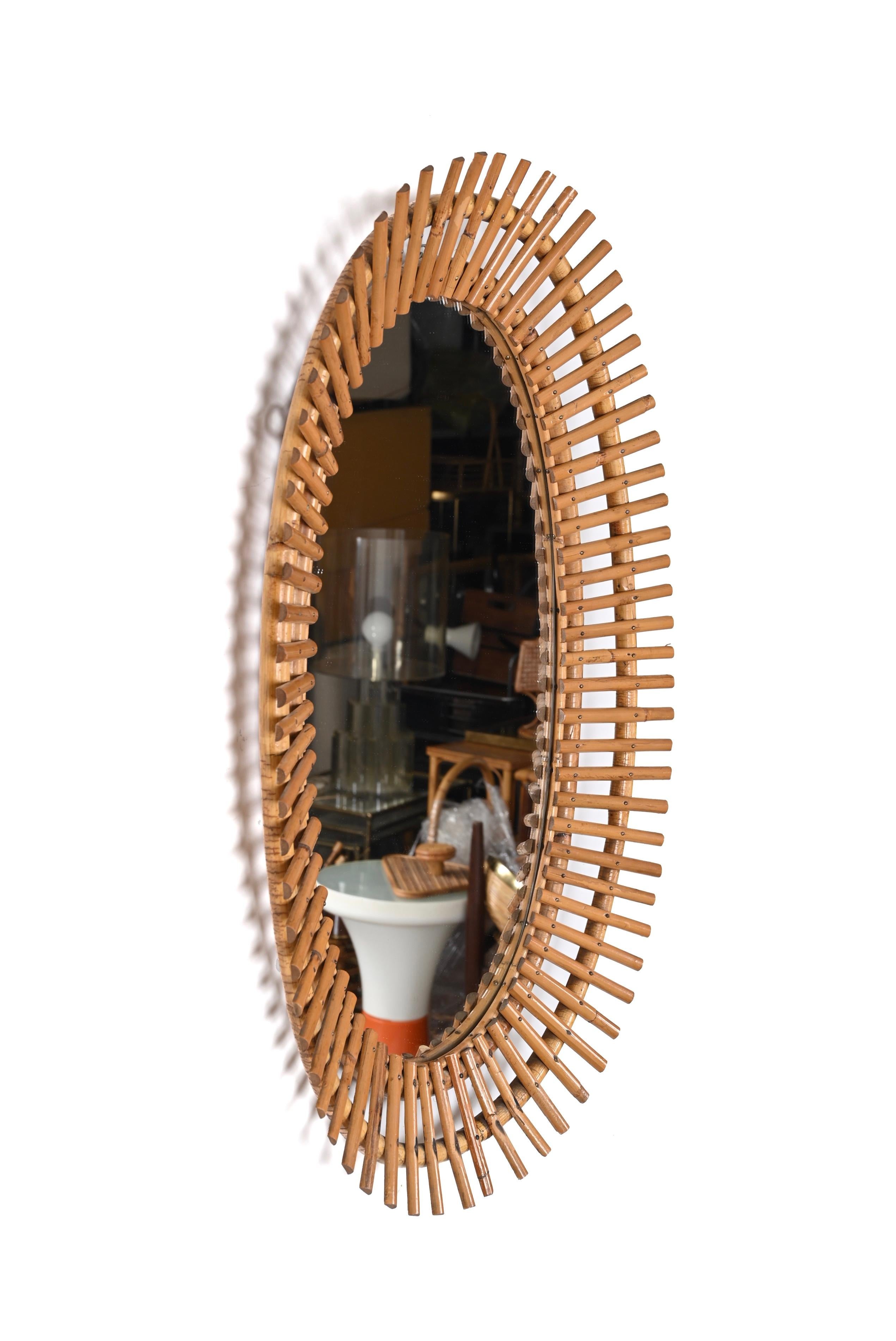 Midcentury French Riviera Oval Wall Mirror with Bamboo and Rattan Frame, 1960s 9