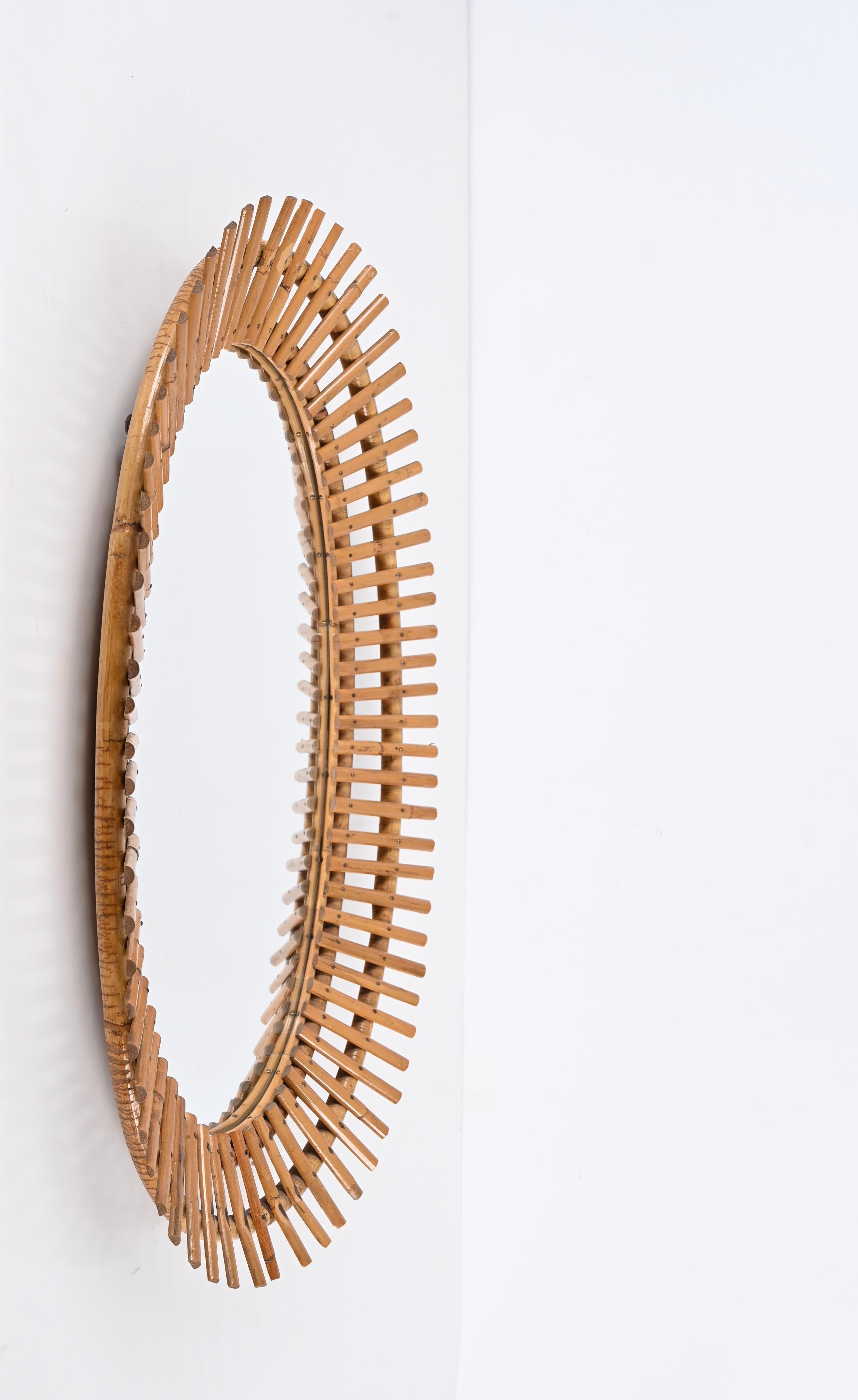 Mid-Century Modern Midcentury French Riviera Oval Wall Mirror with Bamboo and Rattan Frame, 1960s
