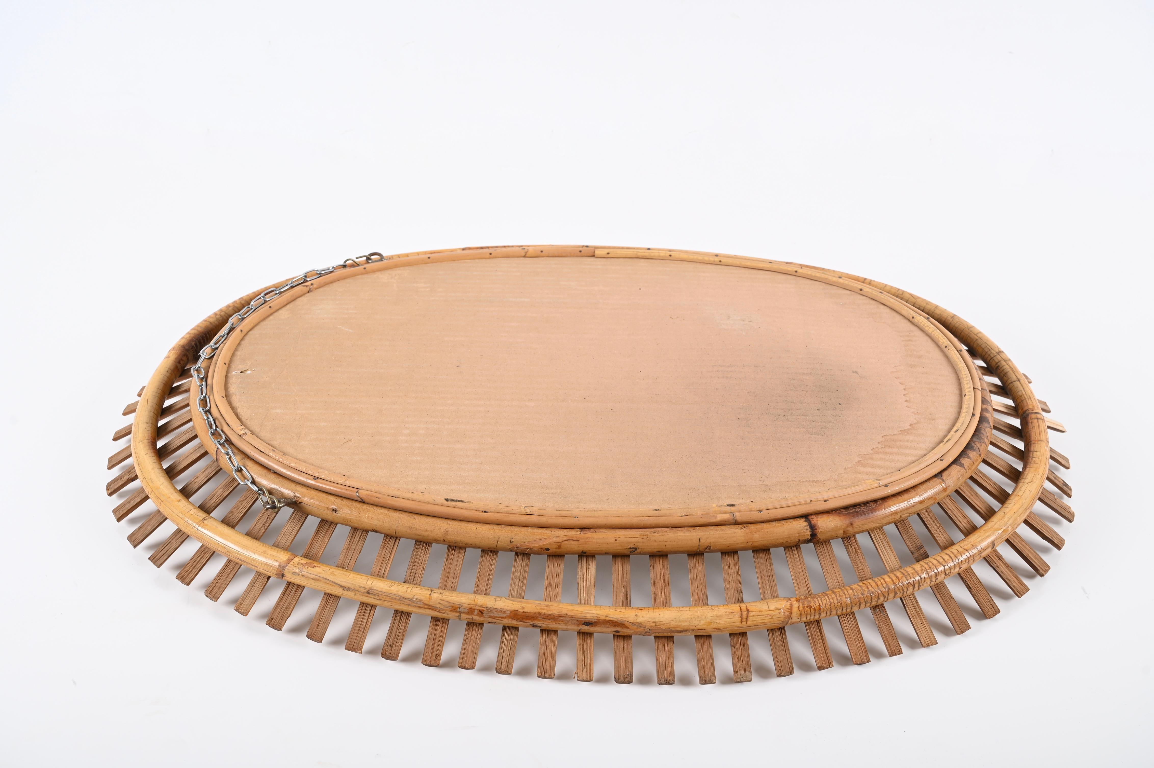 Midcentury French Riviera Oval Wall Mirror with Bamboo and Rattan Frame, 1960s 3