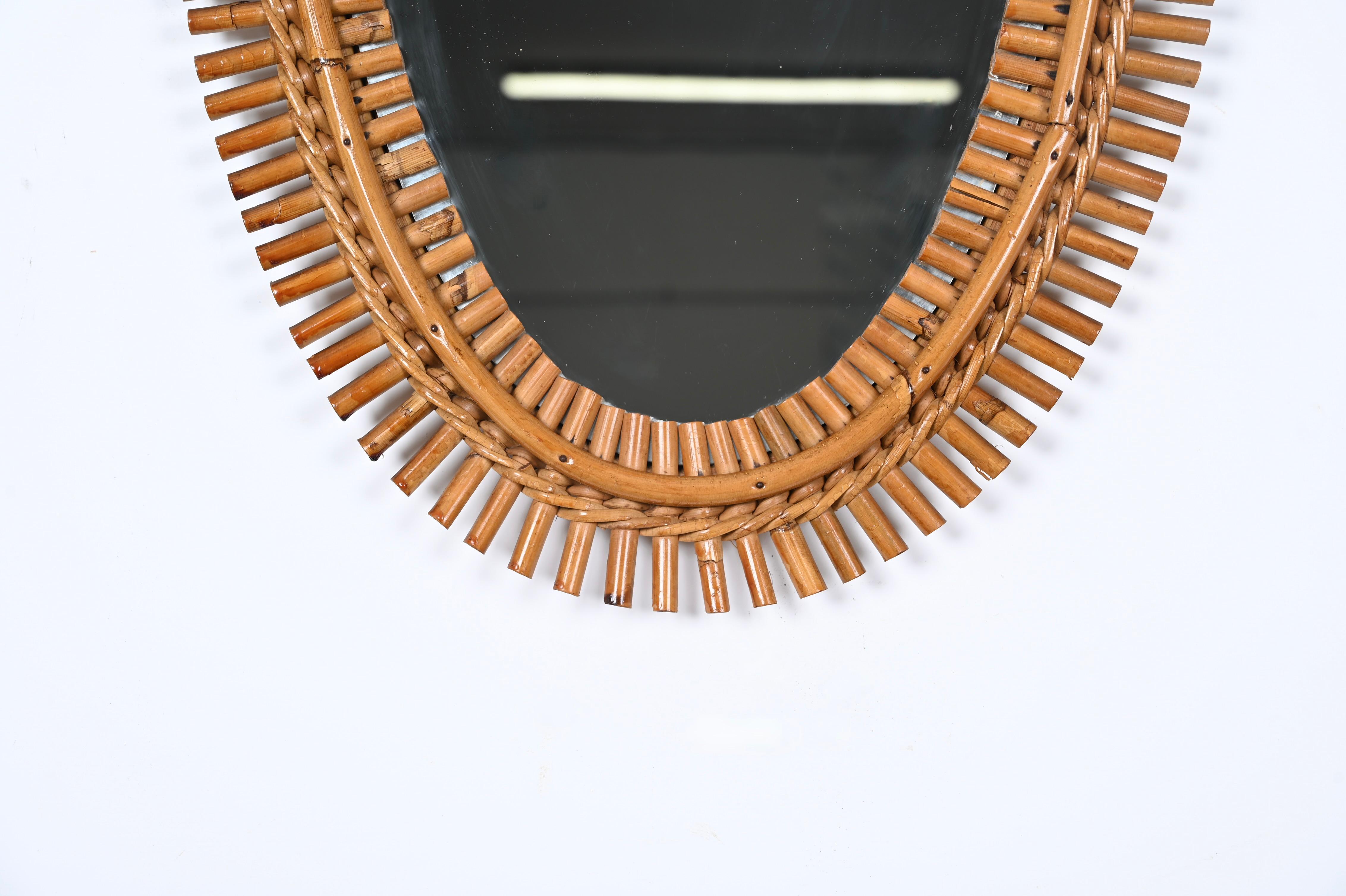 Midcentury French Riviera Oval Wall Mirror with Bamboo and Rattan Frame, 1960s 2
