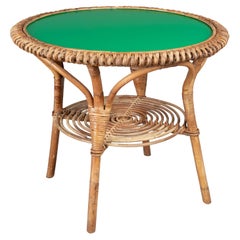 Midcentury French Riviera Rattan Accent Table