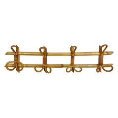 Midcentury French Riviera Rattan and Bamboo Canes Italian Coat Hanger Rack 1960s