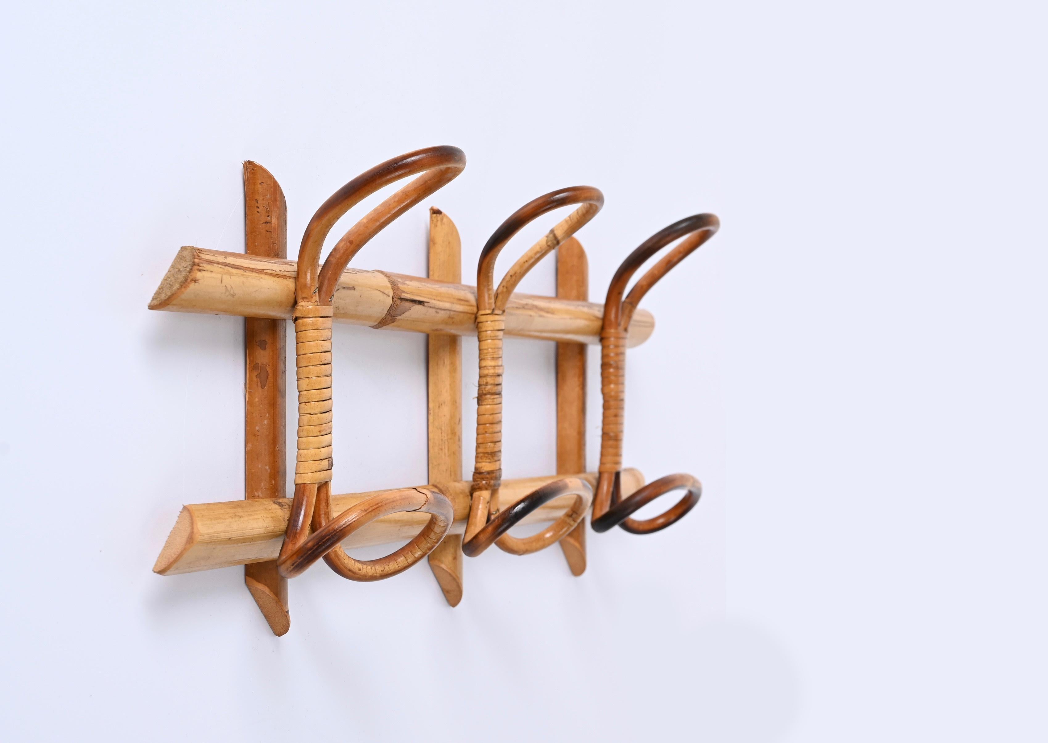 Midcentury French Riviera Rattan and Bamboo Canes Italian Coat Rack, 1960s 5
