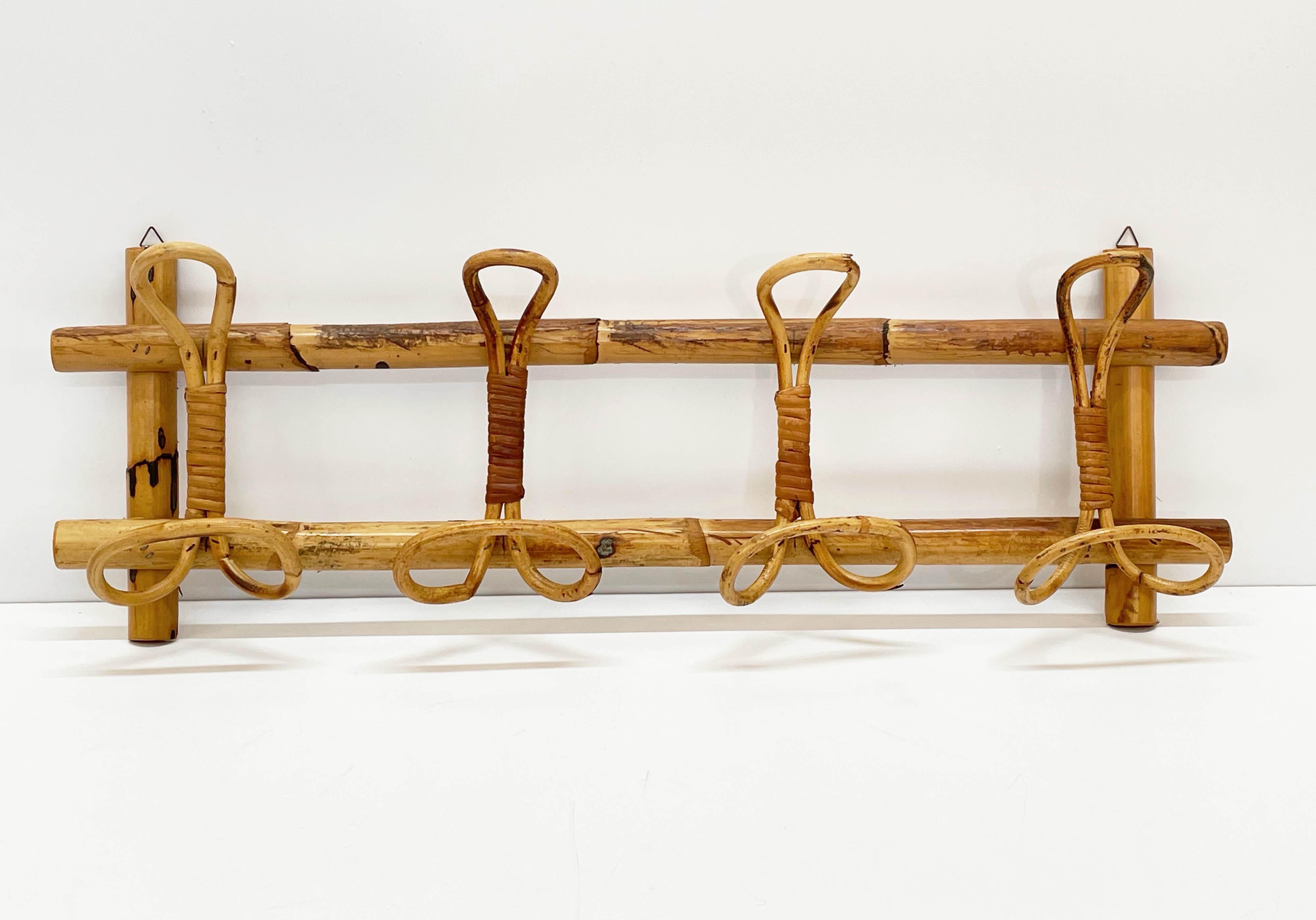 Midcentury French Riviera Rattan and Bamboo Canes Italian Coat Rack, 1960s 6