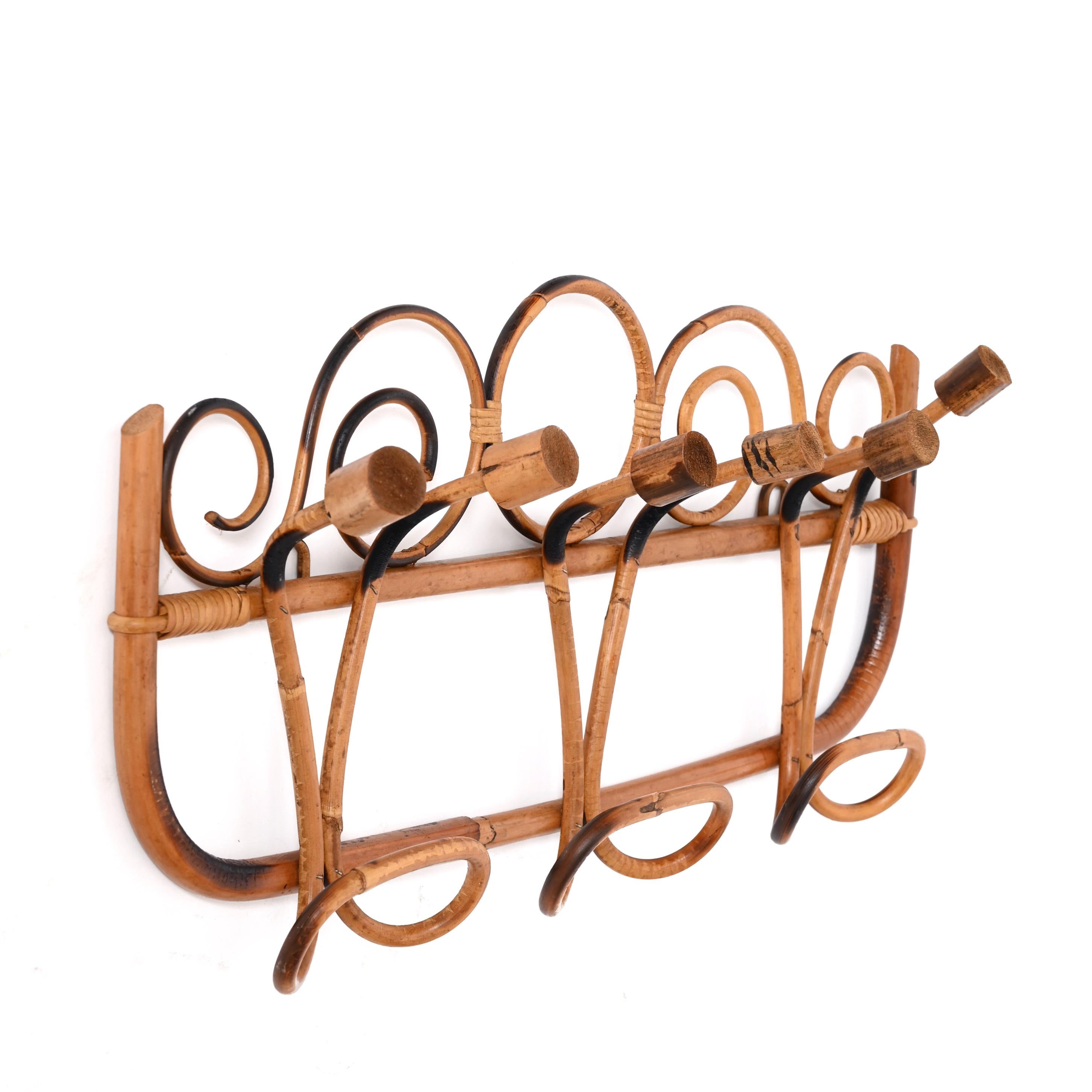 Midcentury French Riviera Rattan and Bamboo Canes Italian Coat Rack, 1960s 7