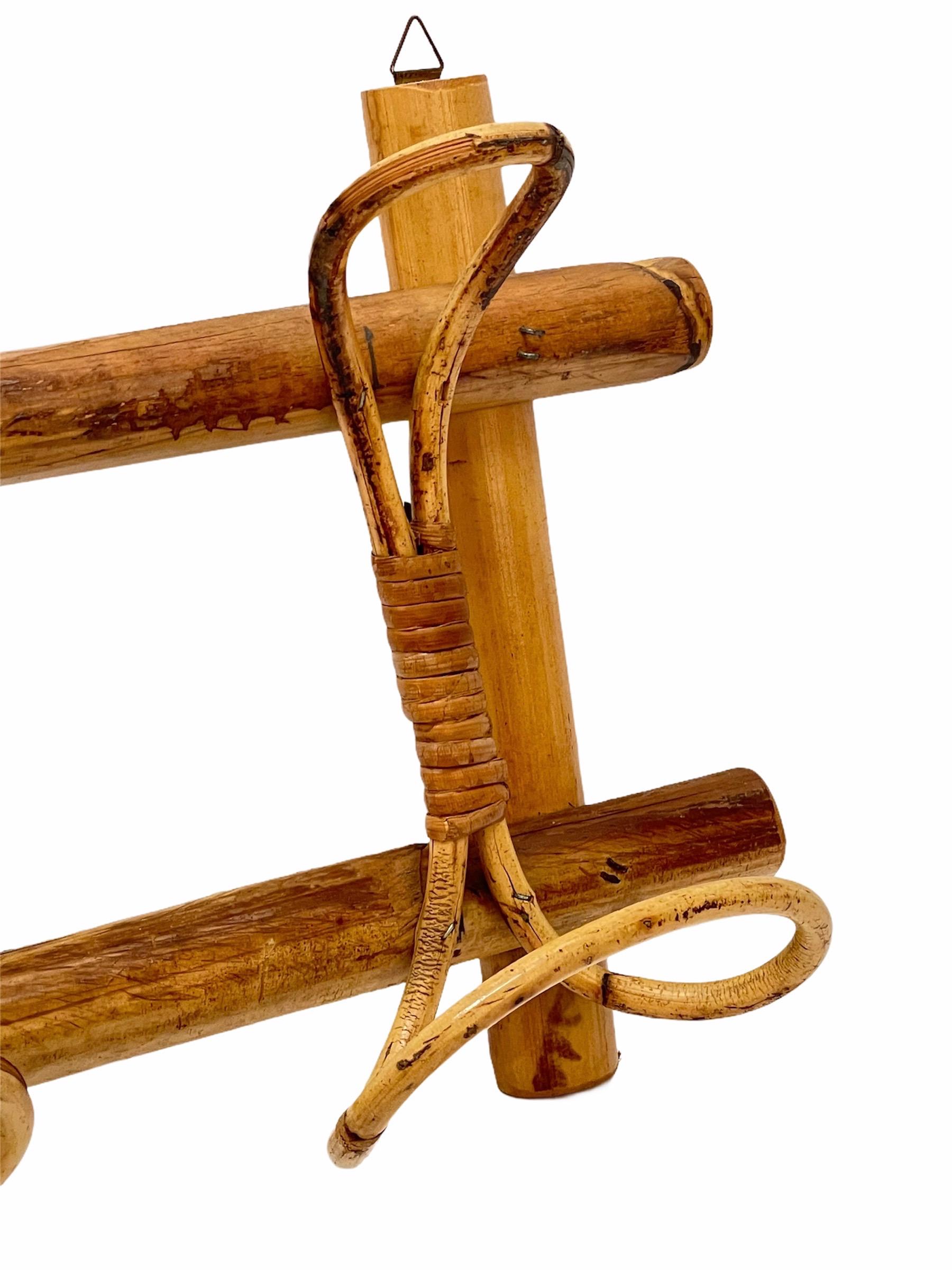 Midcentury French Riviera Rattan and Bamboo Canes Italian Coat Rack, 1960s 9