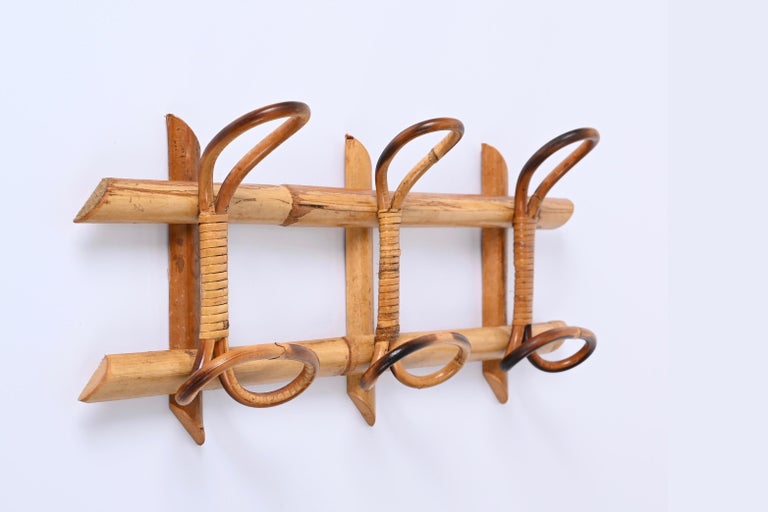 Mid-Century Modern Midcentury French Riviera Rattan and Bamboo Canes Italian Coat Rack, 1960s
