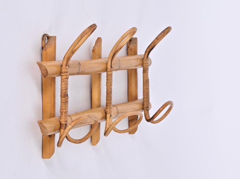 Midcentury French Riviera Rattan and Bamboo Canes Italian Coat Rack