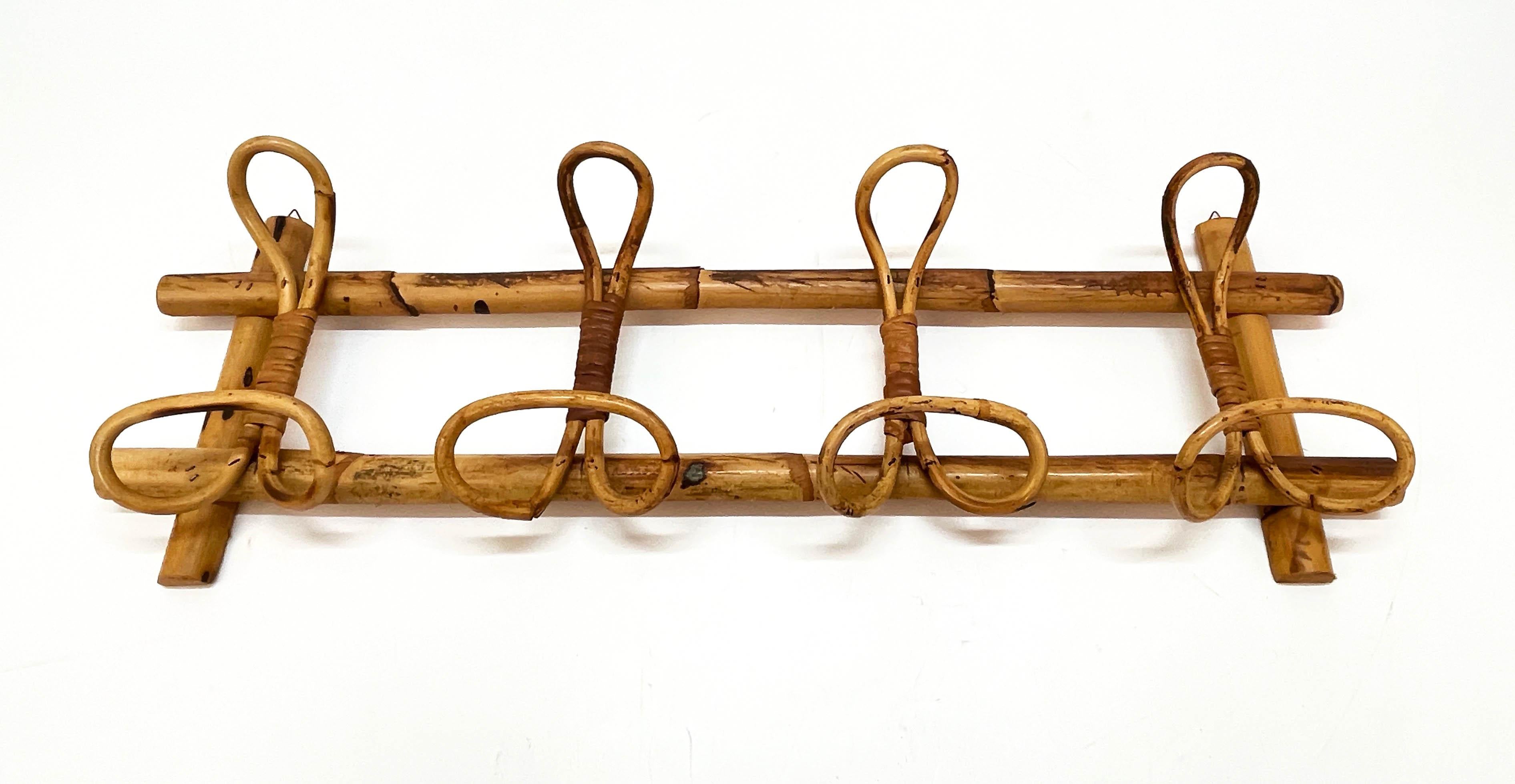 Midcentury French Riviera Rattan and Bamboo Canes Italian Coat Rack, 1960s 2