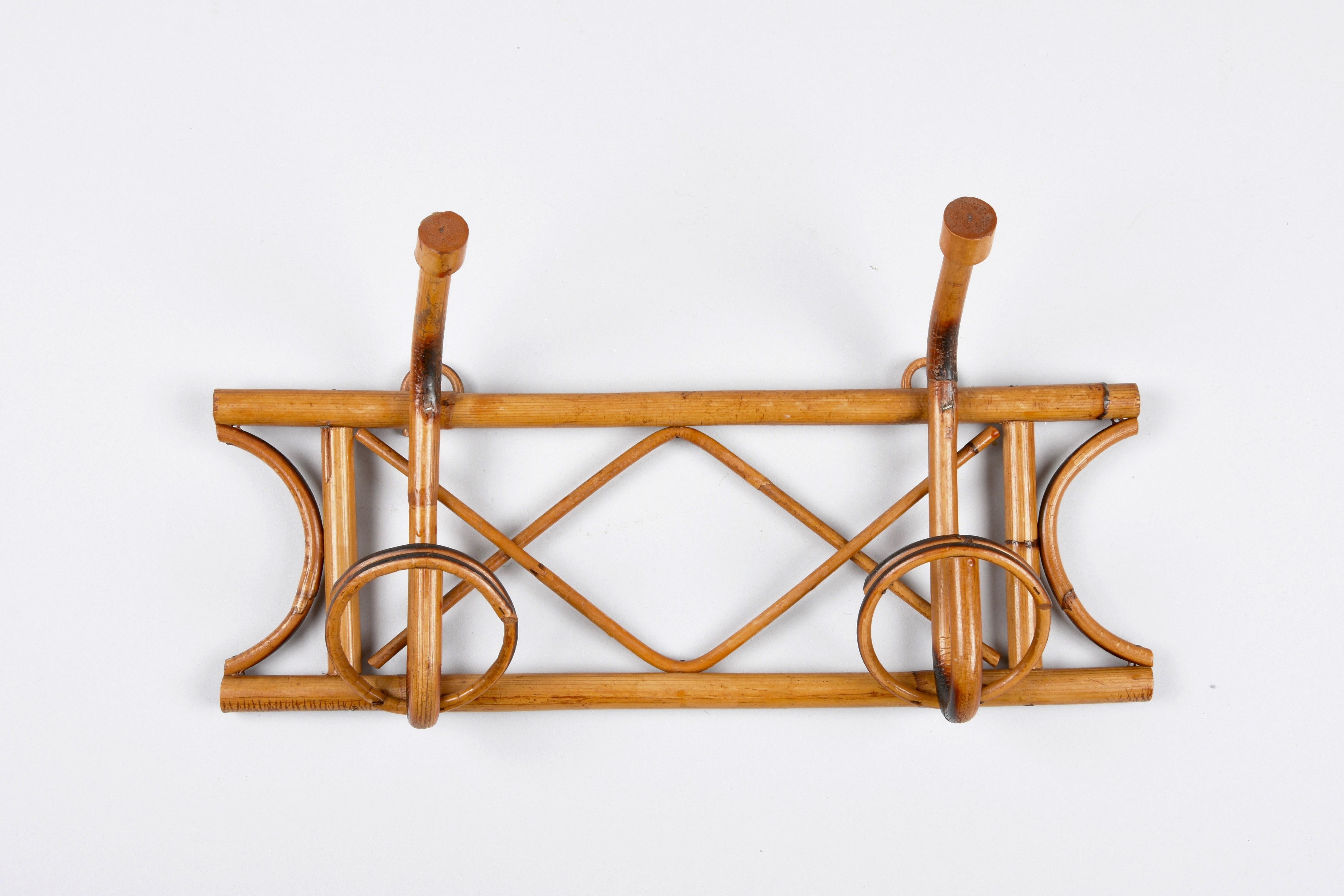 Midcentury French Riviera Rattan and Bamboo Canes Italian Coat Rack, 1960s 3