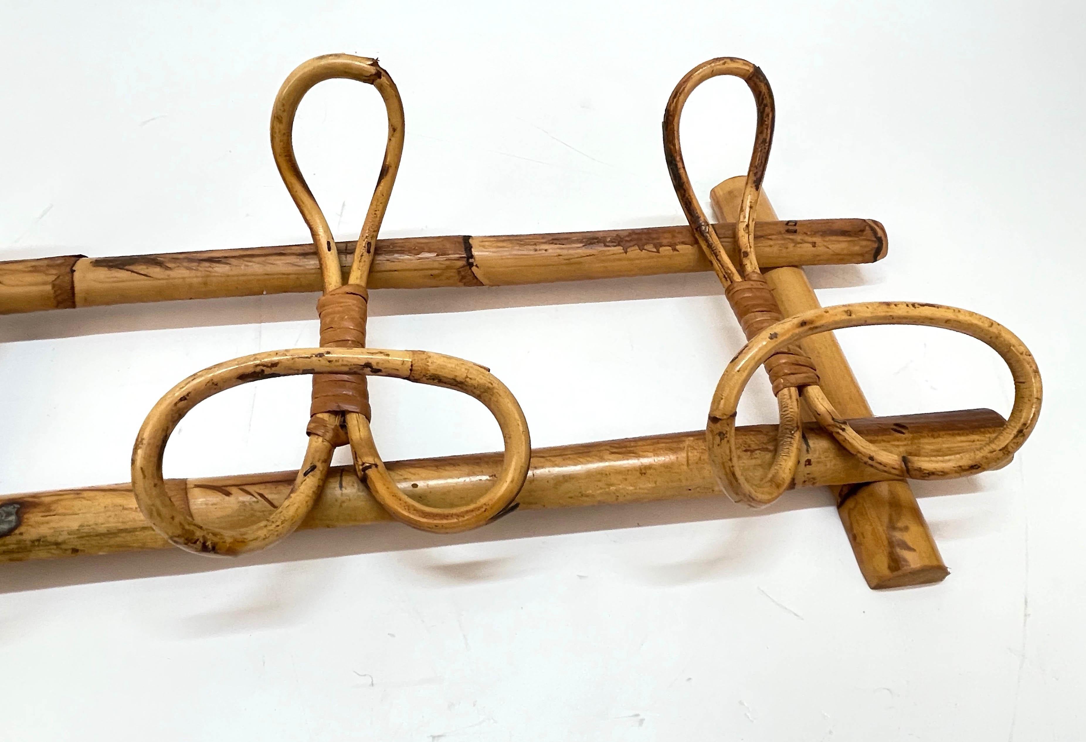 Midcentury French Riviera Rattan and Bamboo Canes Italian Coat Rack, 1960s 4
