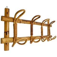 Midcentury French Riviera Rattan and Bamboo Canes Italian Coat Rack, 1960s