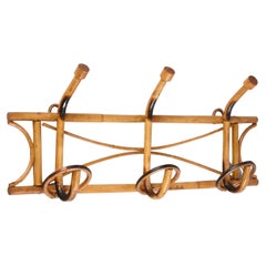 Midcentury French Riviera Rattan and Bamboo Canes Italian Coat Rack, 1960s