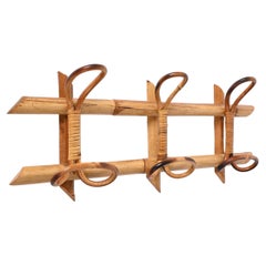 Midcentury French Riviera Rattan and Bamboo Canes Italian Coat Rack, 1960s