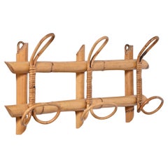 Midcentury French Riviera Rattan and Bamboo Canes Italian Coat Rack, 1960s