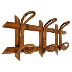 Midcentury French Riviera Rattan and Bamboo Coat Rack Stand, Italy 1960s