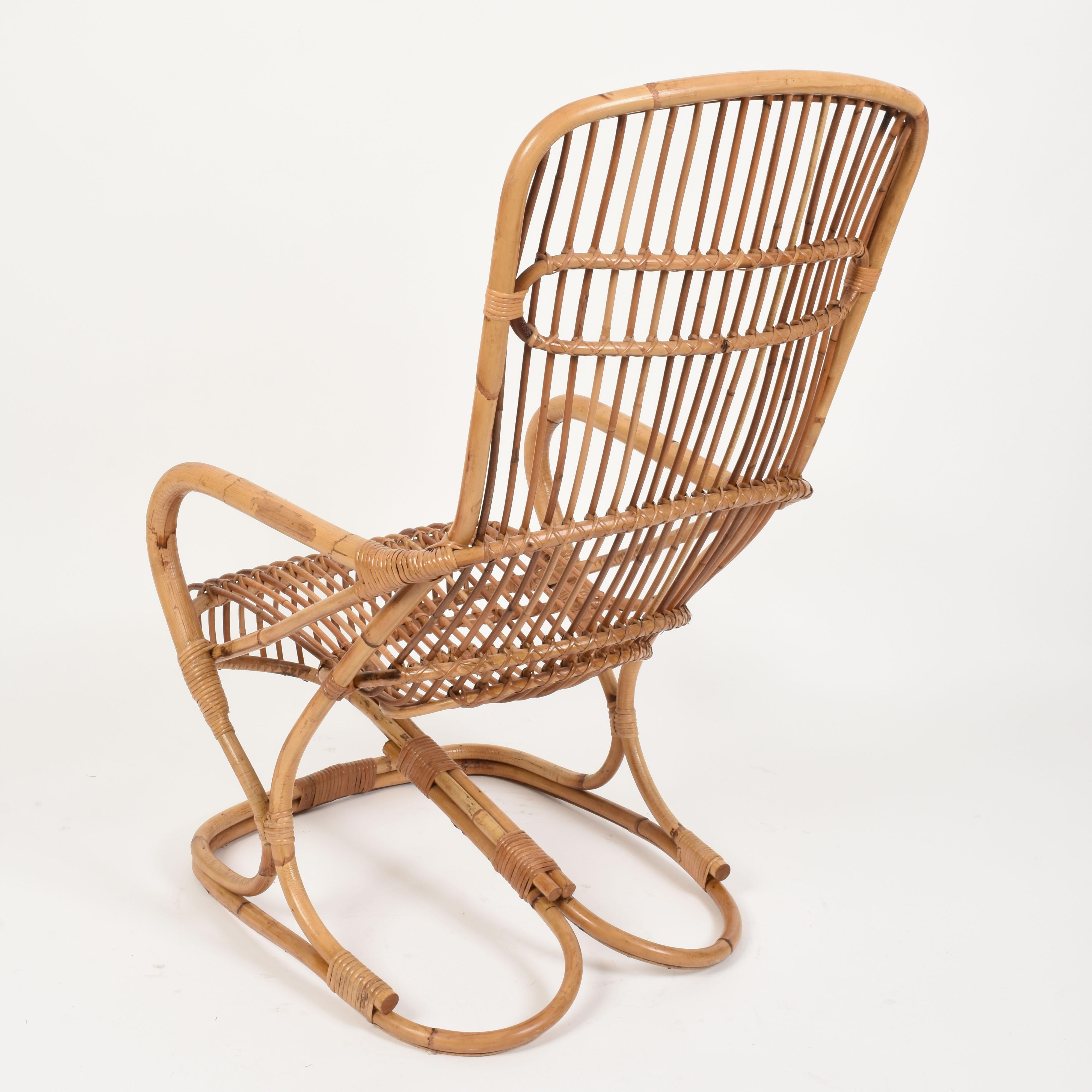 Midcentury French Riviera Rattan and Bamboo Italian Armchair, 1960s 5