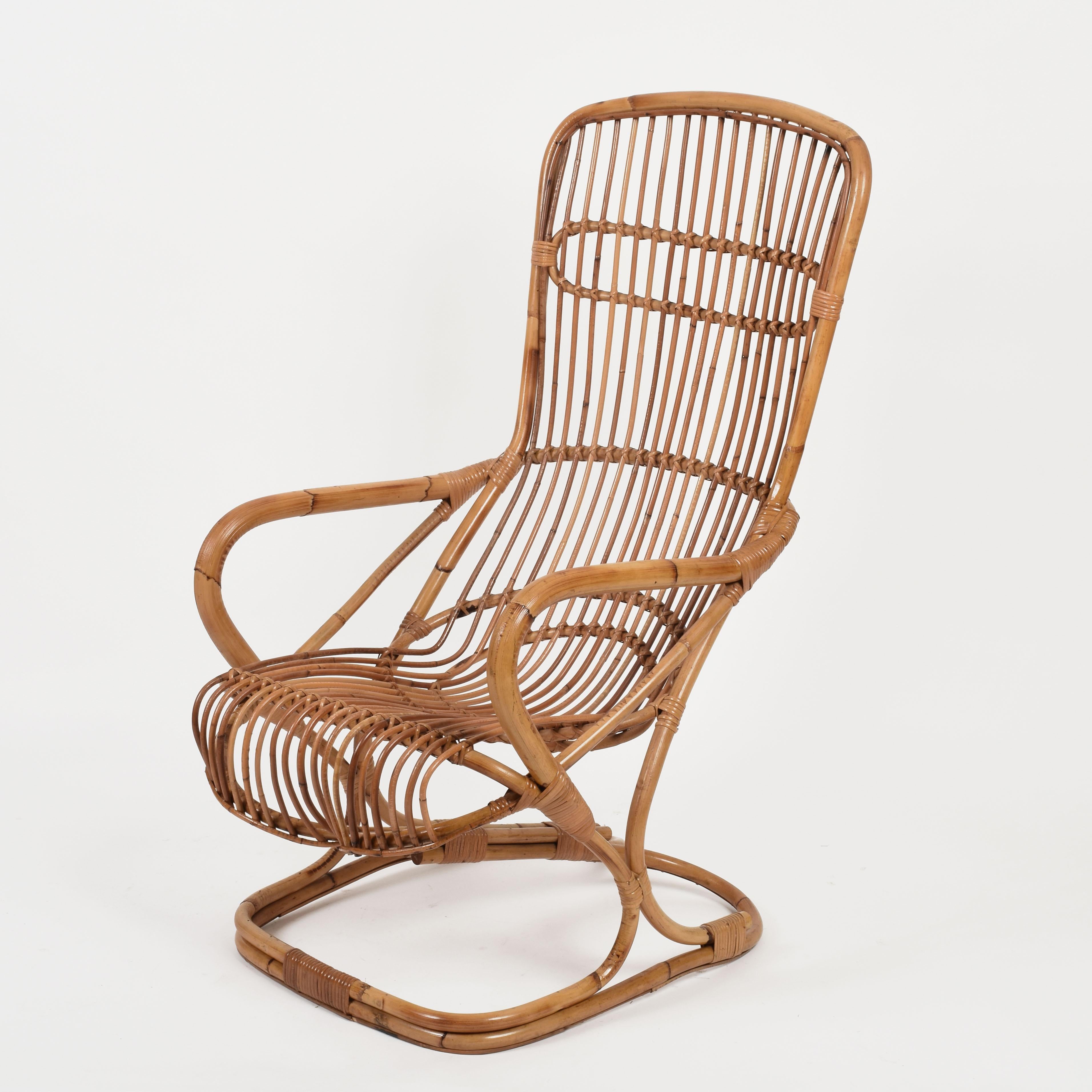 Midcentury French Riviera Rattan and Bamboo Italian Armchair, 1960s 6