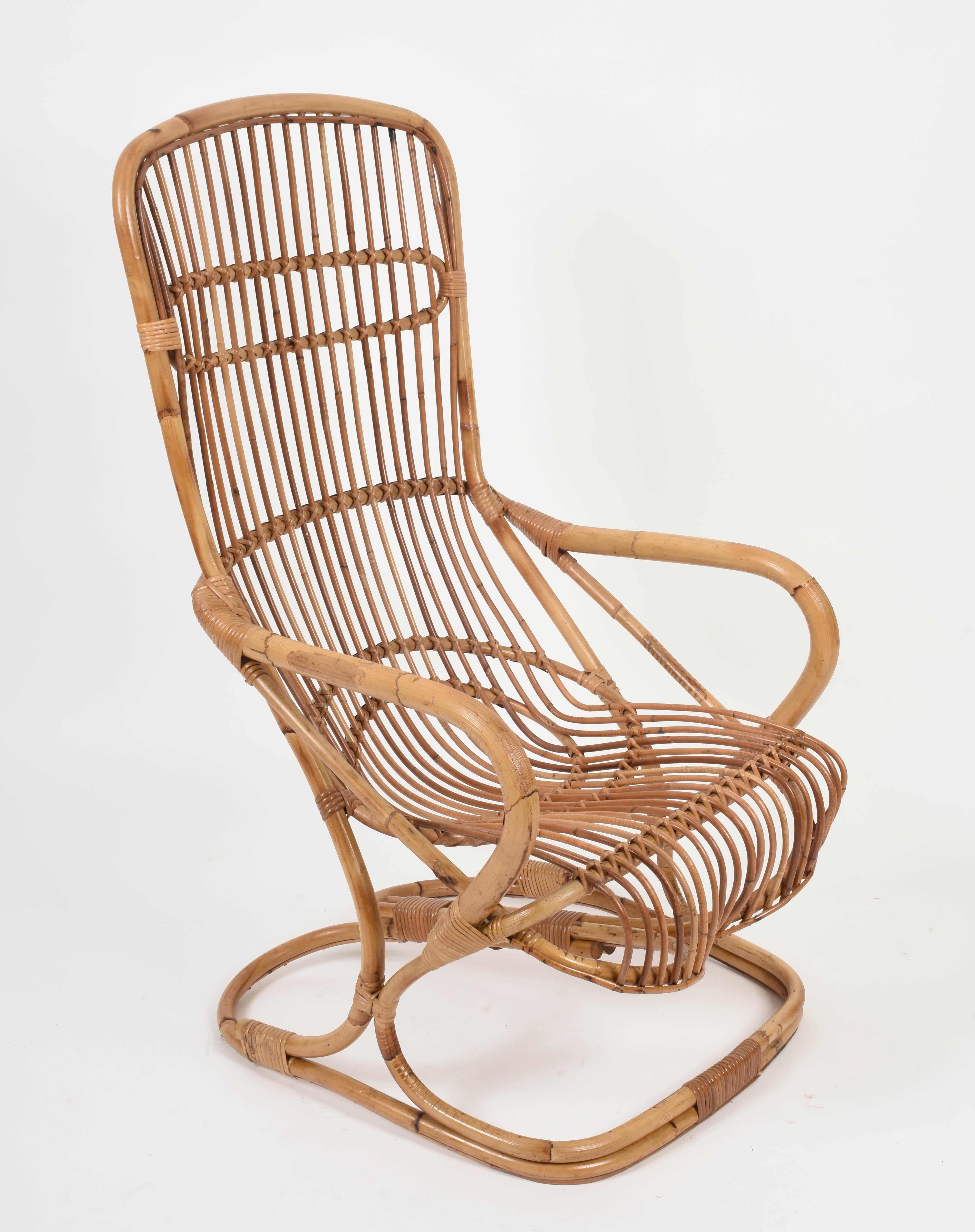 Midcentury French Riviera Rattan and Bamboo Italian Armchair, 1960s 7