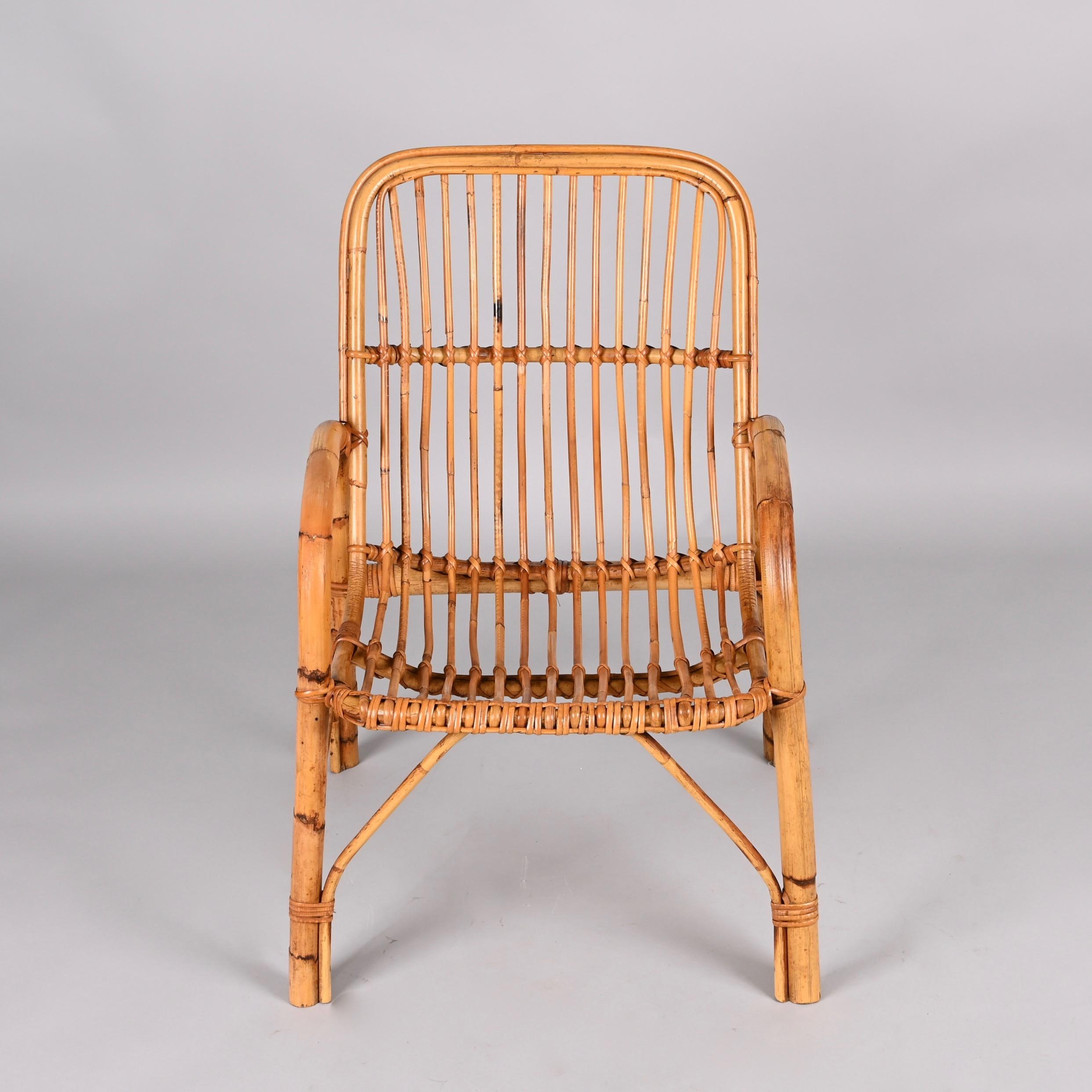 Midcentury French Riviera Rattan and Bamboo Italian Armchair, 1960s For Sale 8