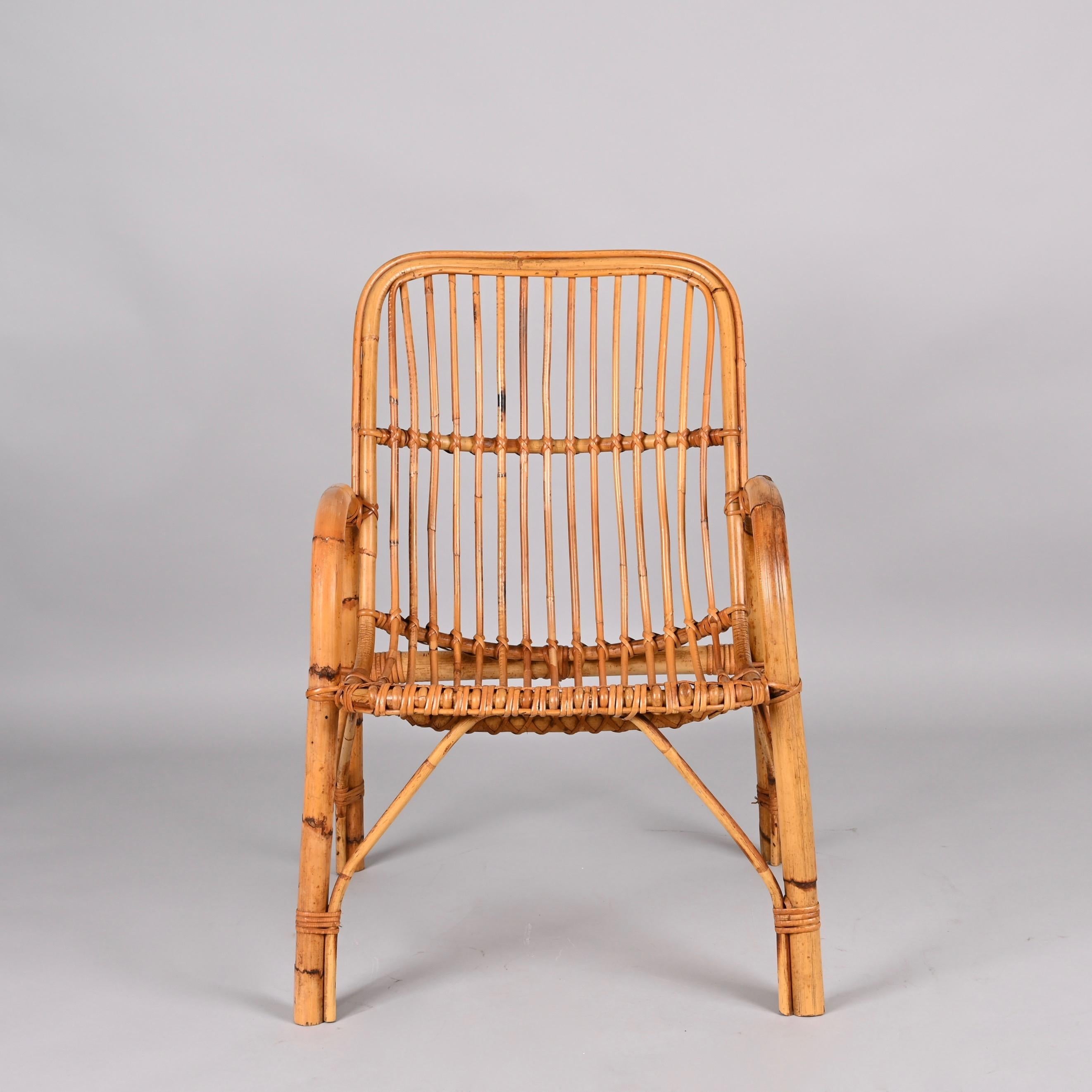 Midcentury French Riviera Rattan and Bamboo Italian Armchair, 1960s For Sale 9