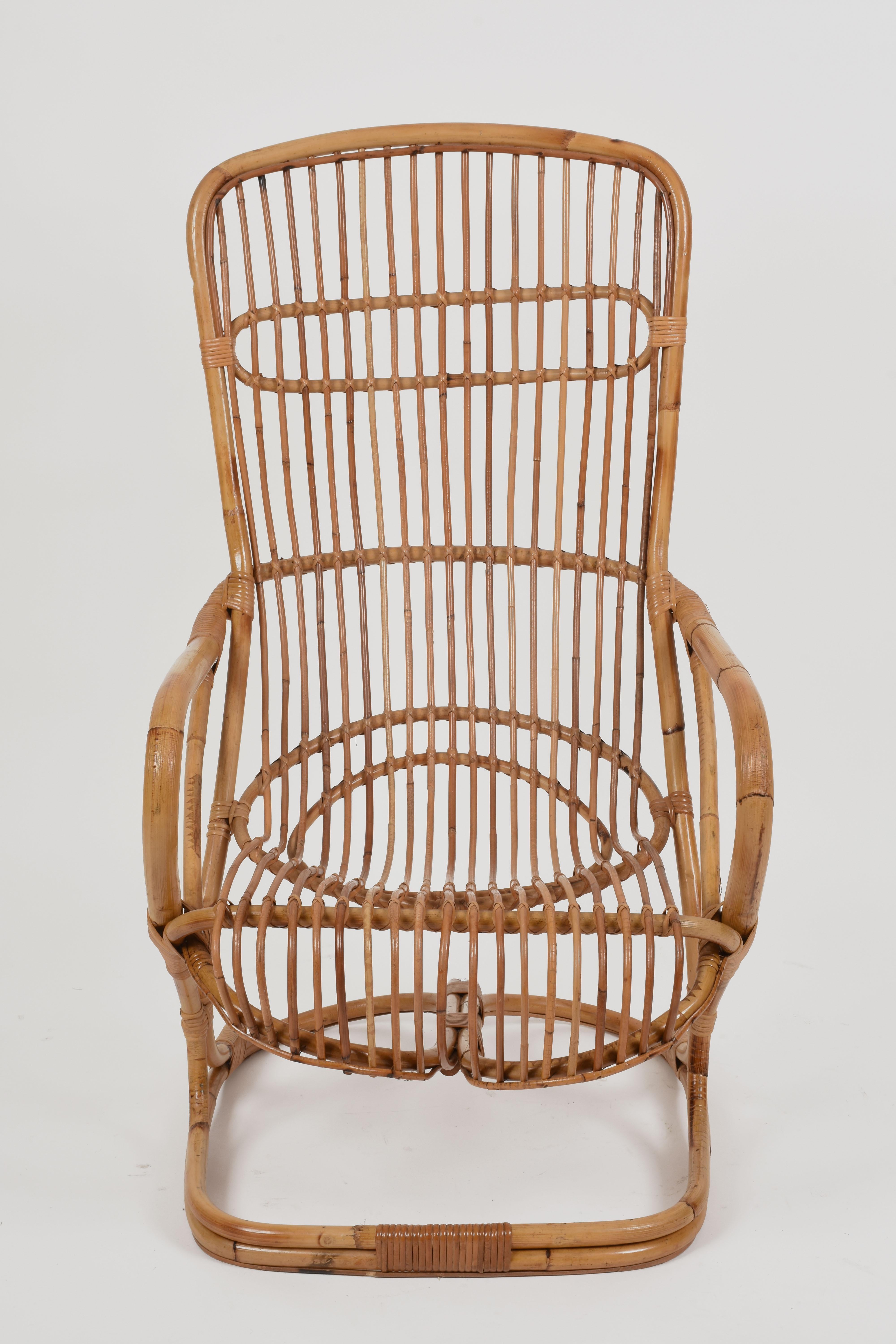 Midcentury French Riviera Rattan and Bamboo Italian Armchair, 1960s 10