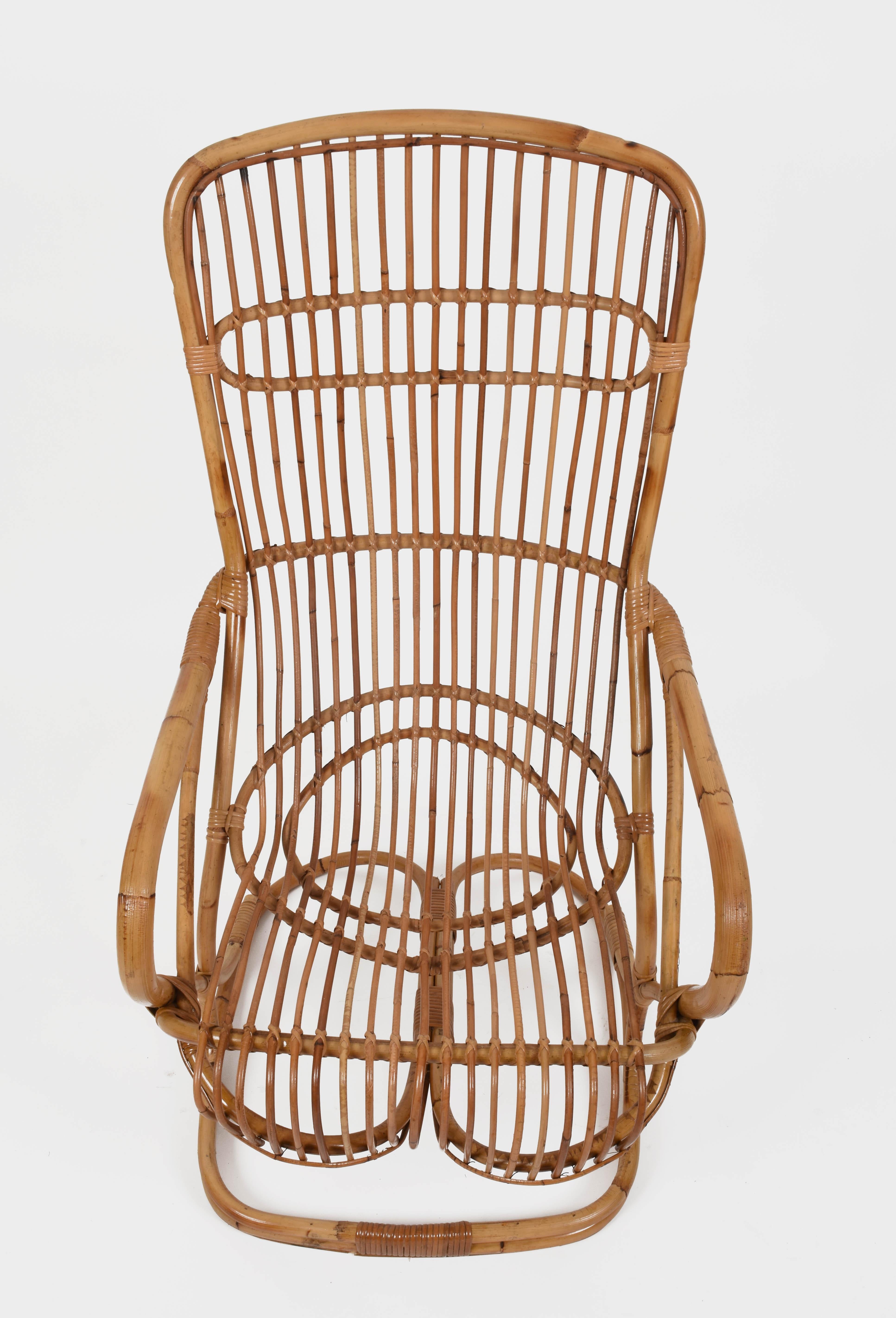 Midcentury French Riviera Rattan and Bamboo Italian Armchair, 1960s 11
