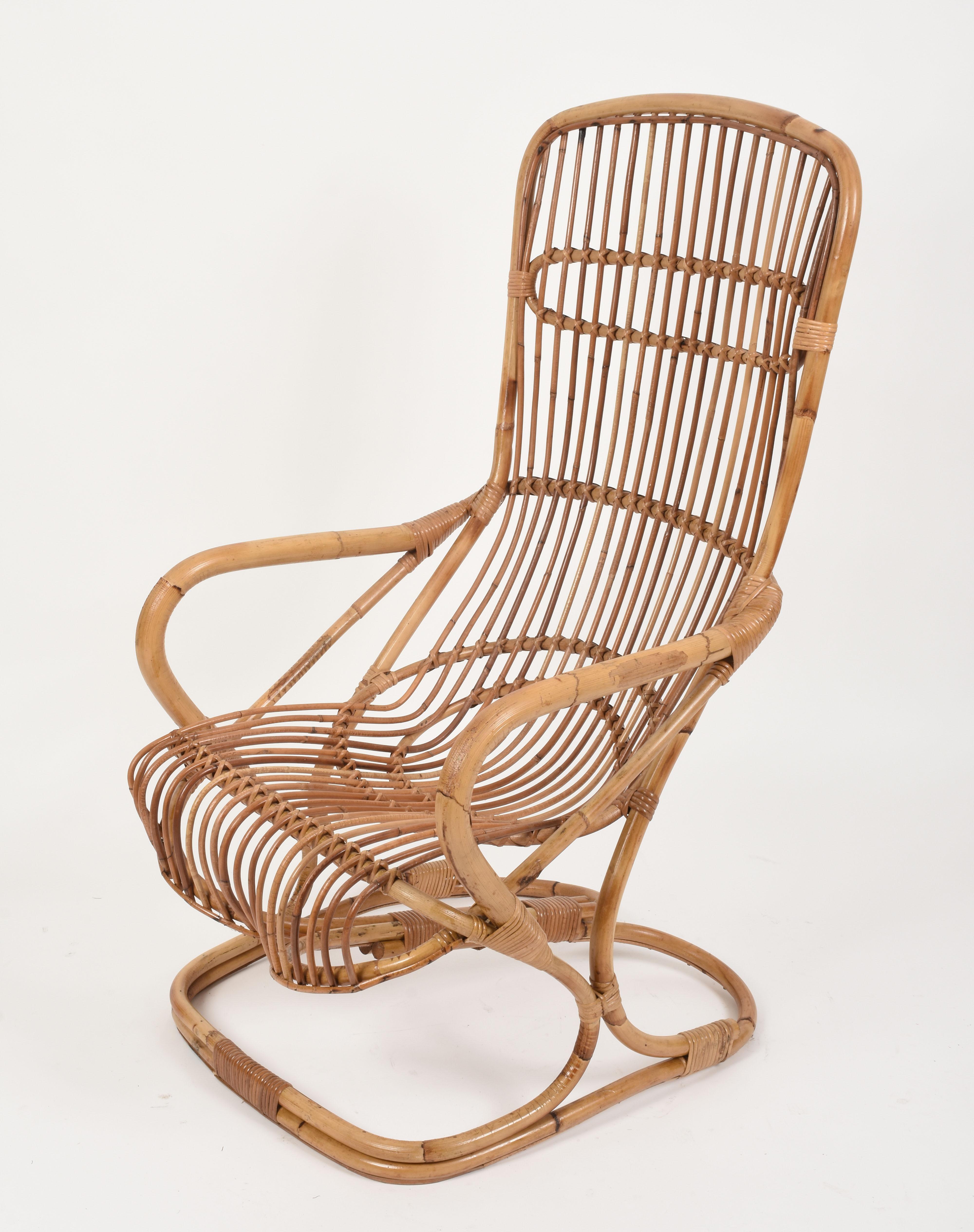 Midcentury French Riviera Rattan and Bamboo Italian Armchair, 1960s 12