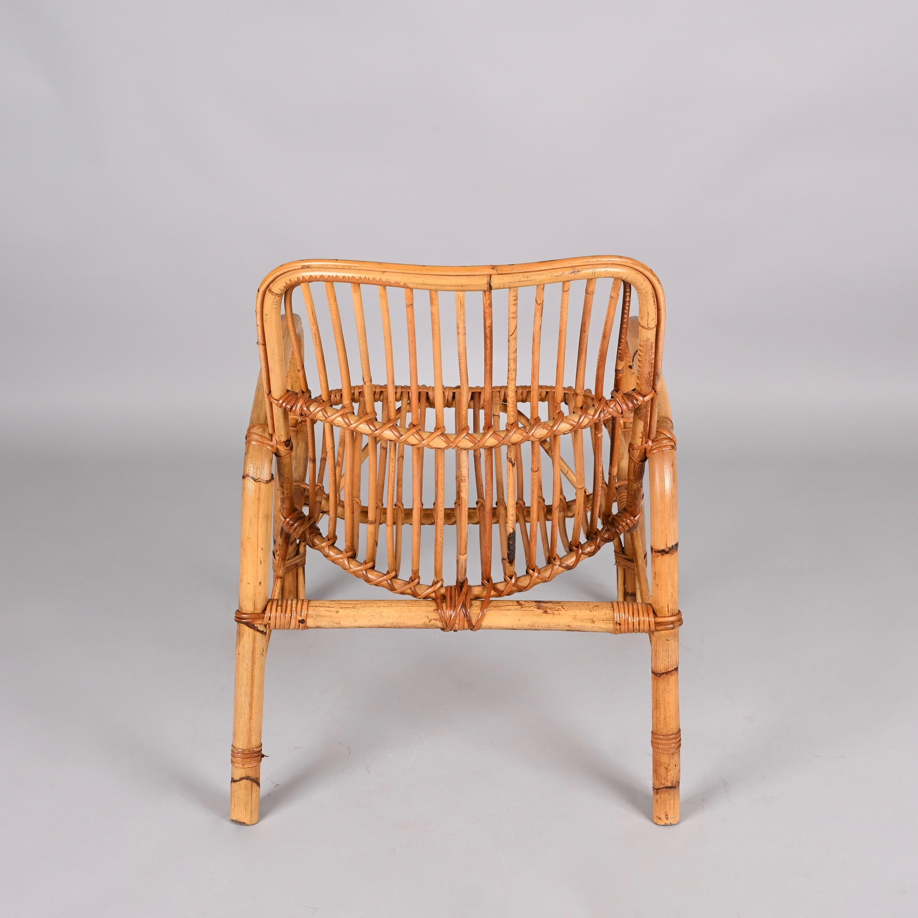 Midcentury French Riviera Rattan and Bamboo Italian Armchair, 1960s For Sale 4