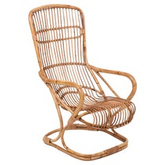 Midcentury French Riviera Rattan and Bamboo Italian Armchair, 1960s