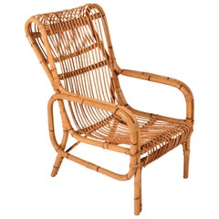 Midcentury French Riviera Rattan and Bamboo Italian Armchair, 1960s