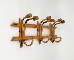 Midcentury French Riviera Rattan and Bamboo Italian Coat Rack, 1960s