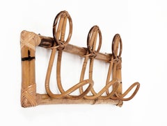 Midcentury French Riviera Rattan and Bamboo Italian Coat Rack, 1960s