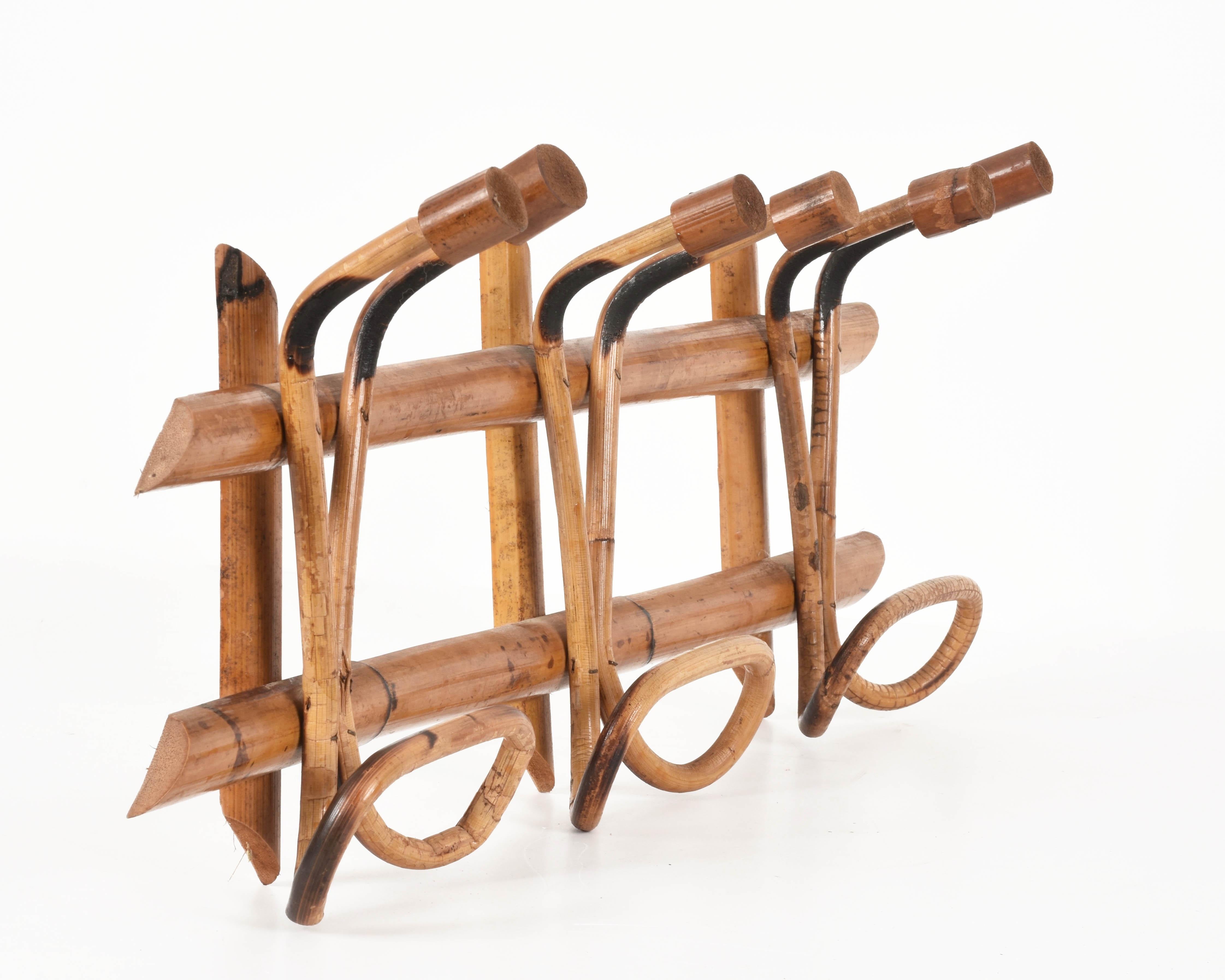 Midcentury French Riviera Rattan and Bamboo Italian Coat Rack, 1961 For Sale 1