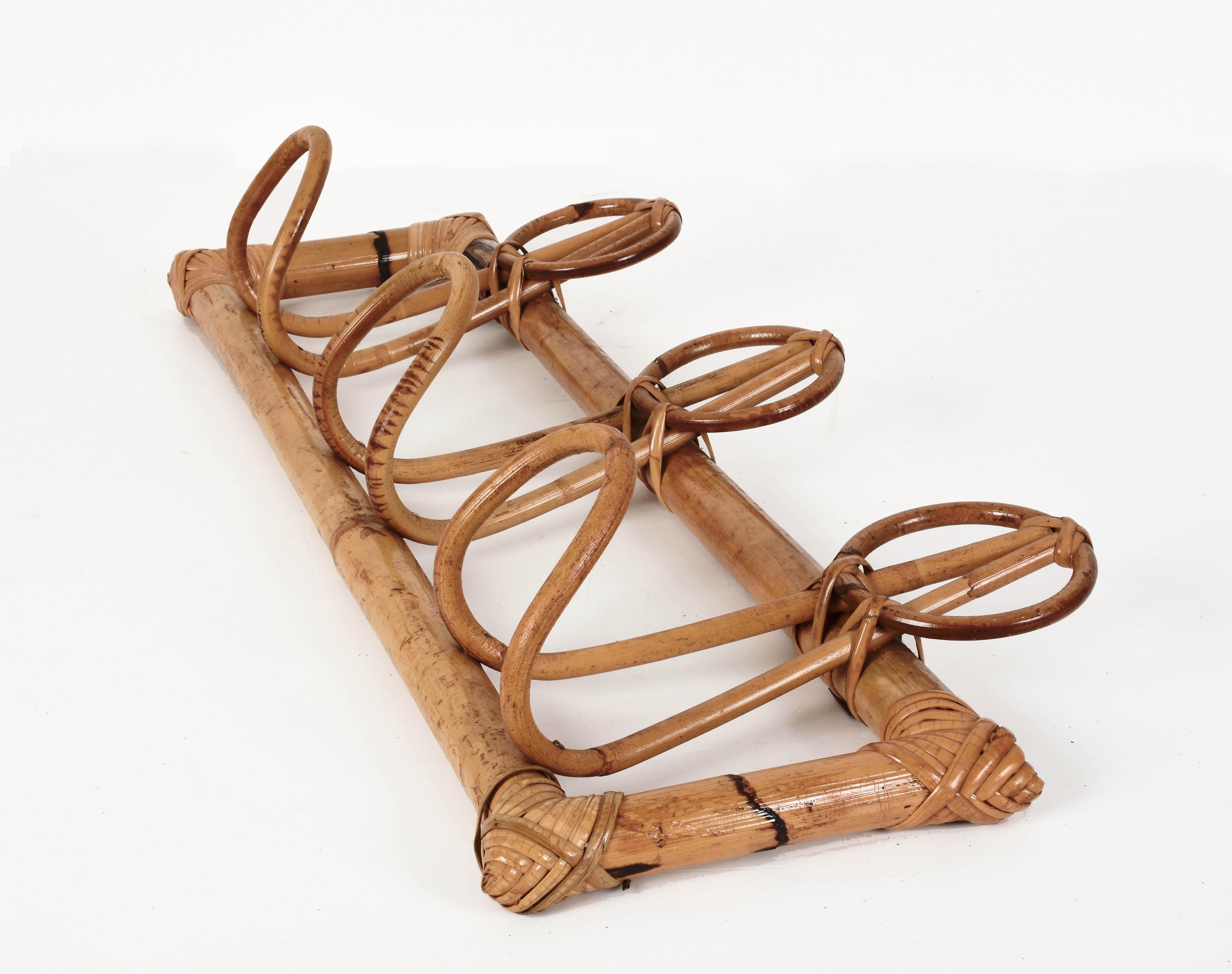 Midcentury French Riviera Rattan and Bamboo Italian Coat Rack, 1960s For Sale 1