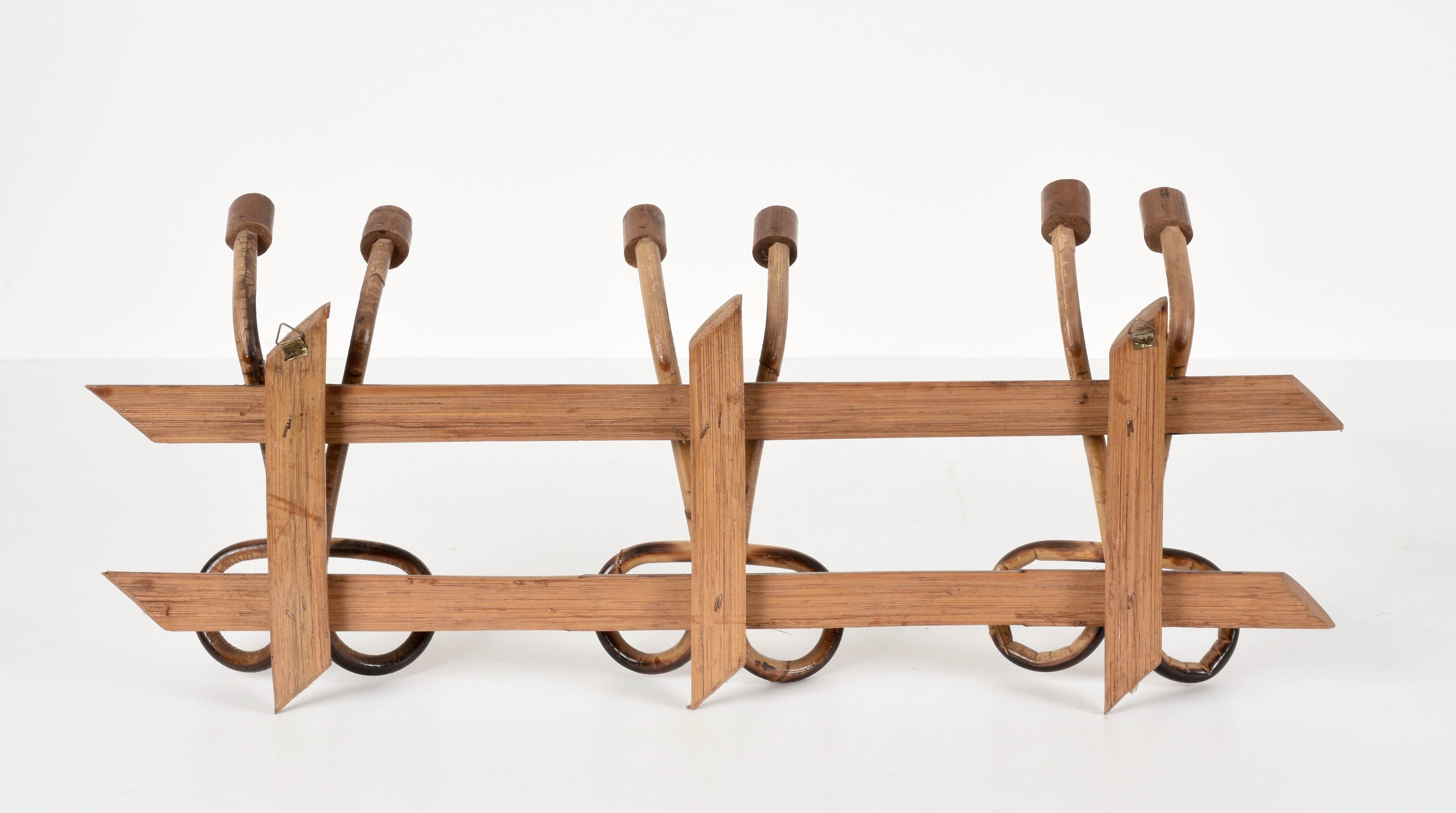 Midcentury French Riviera Rattan and Bamboo Italian Coat Rack, 1961 For Sale 2