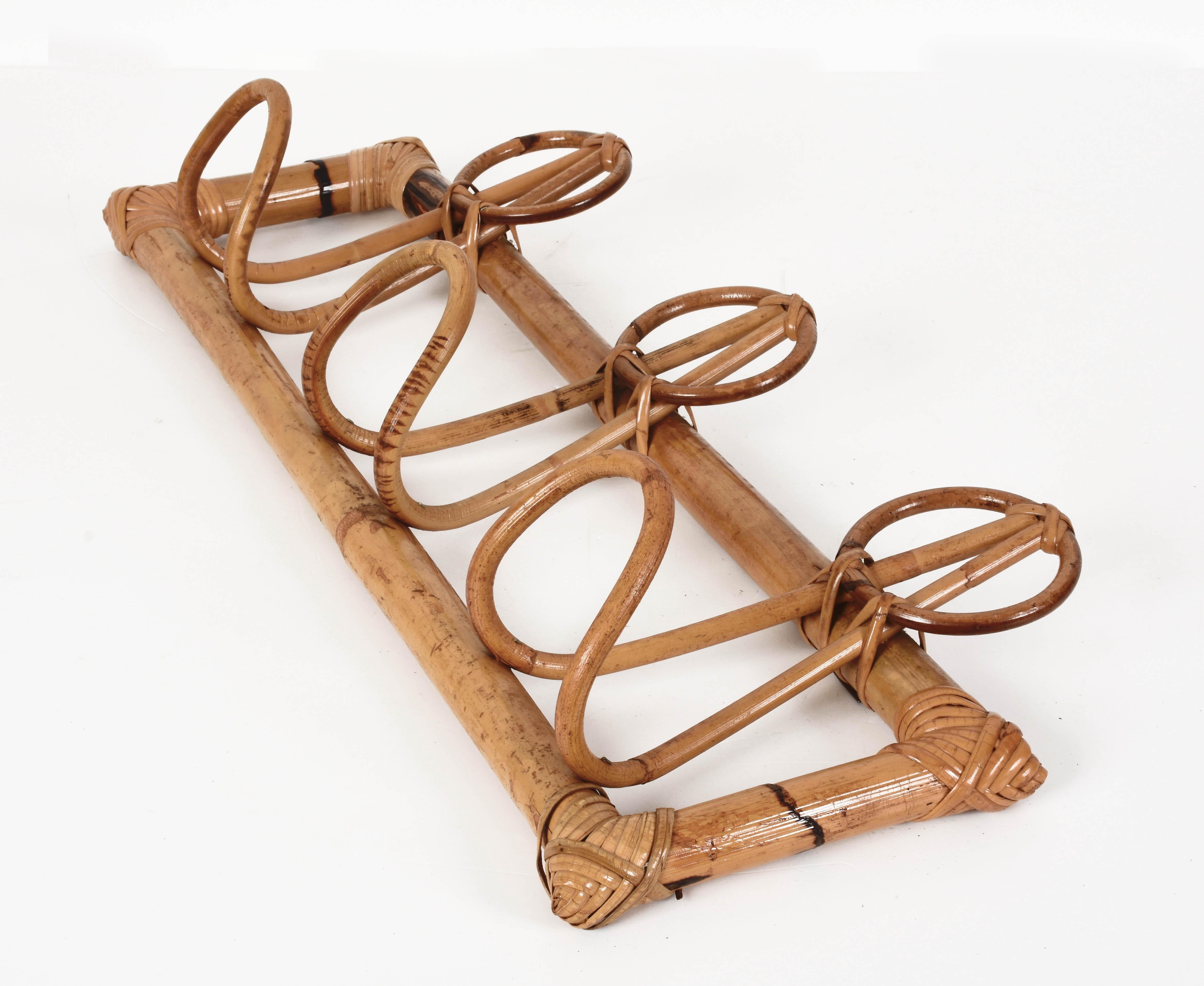 Midcentury French Riviera Rattan and Bamboo Italian Coat Rack, 1960s For Sale 2