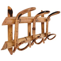 Midcentury French Riviera Rattan and Bamboo Italian Coat Rack, 1961