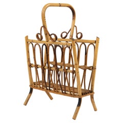 Midcentury French Riviera Rattan and Bamboo Magazine Rack, Italy 1960s