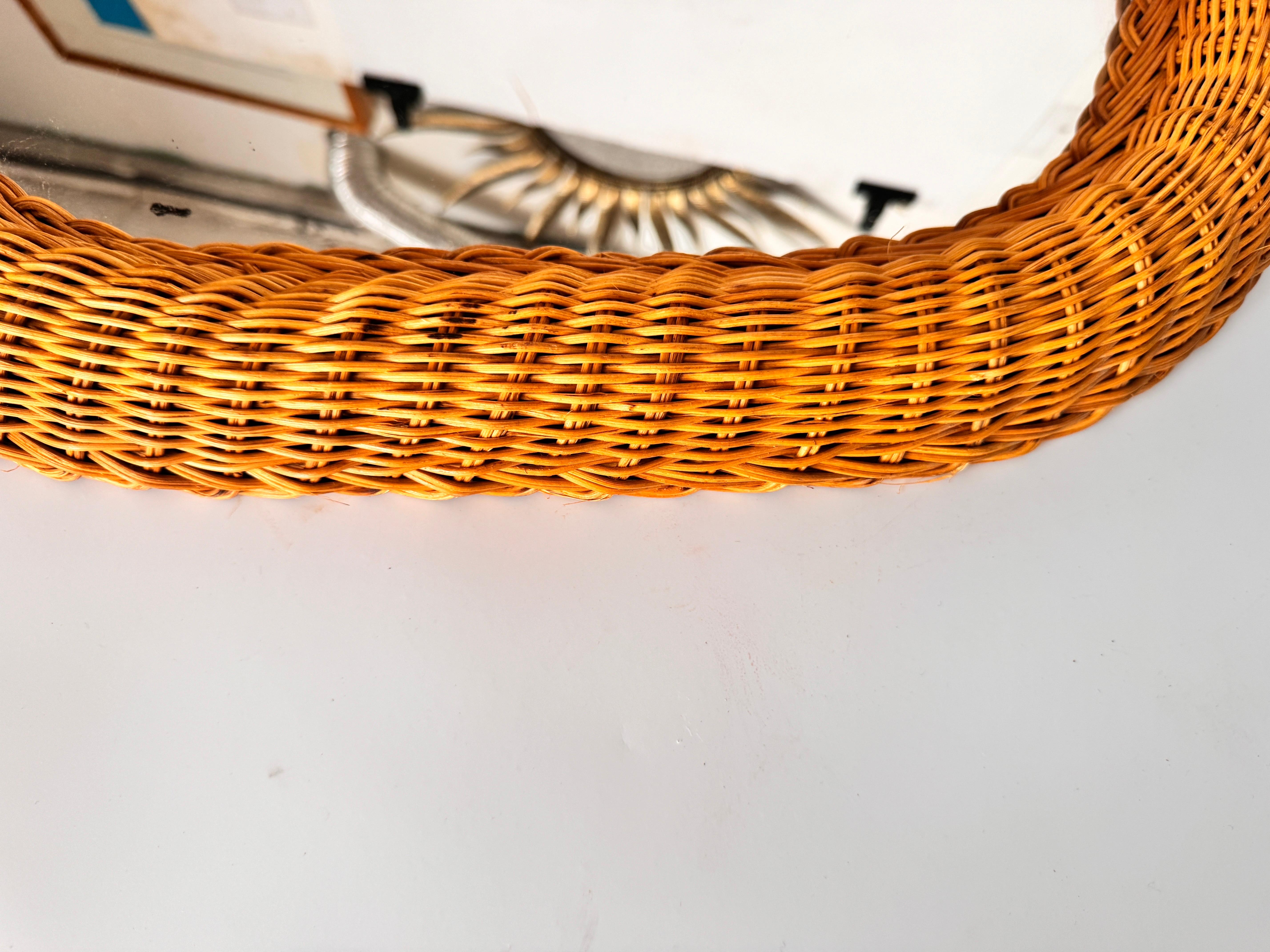 Mid-20th Century Midcentury French Riviera Rattan and Bamboo Oval Wall Mirror, Italy 1960s For Sale