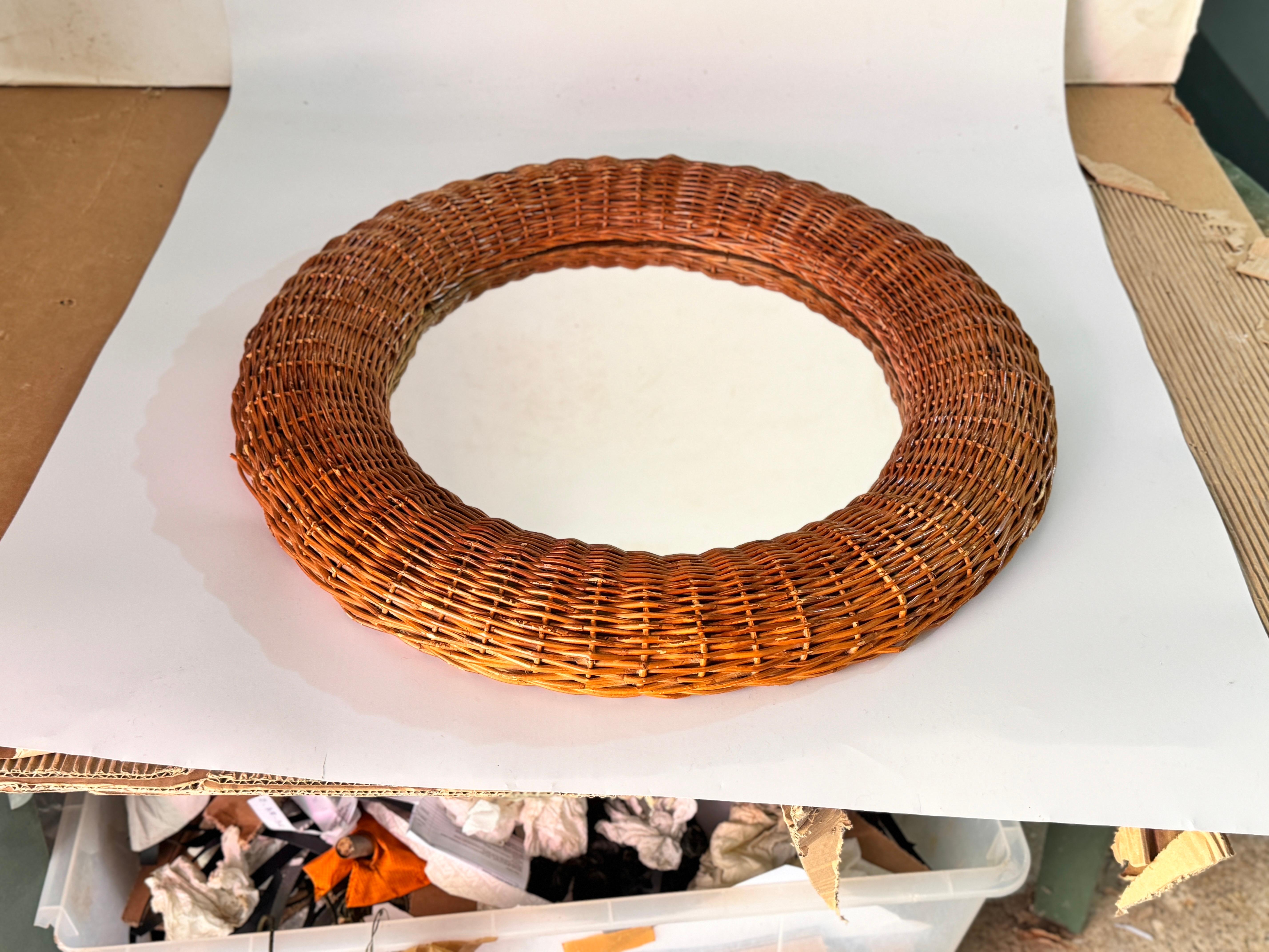 Midcentury French Riviera Rattan and Bamboo Rond Wall Mirror, Italy 1960s For Sale 3