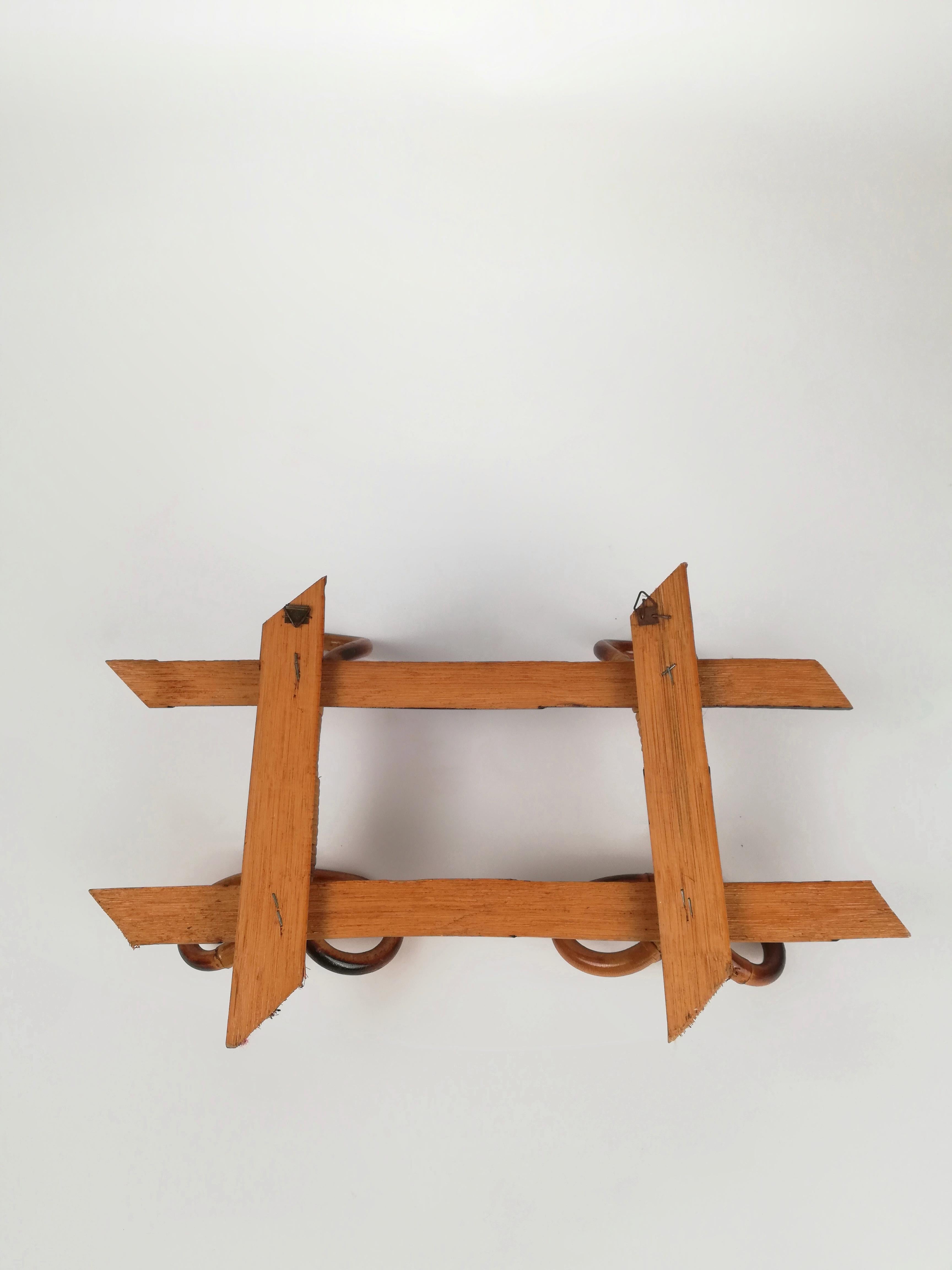 Midcentury French Riviera Rattan and Bamboo Wall Coat Rack Stand, Italy, 1960s For Sale 1