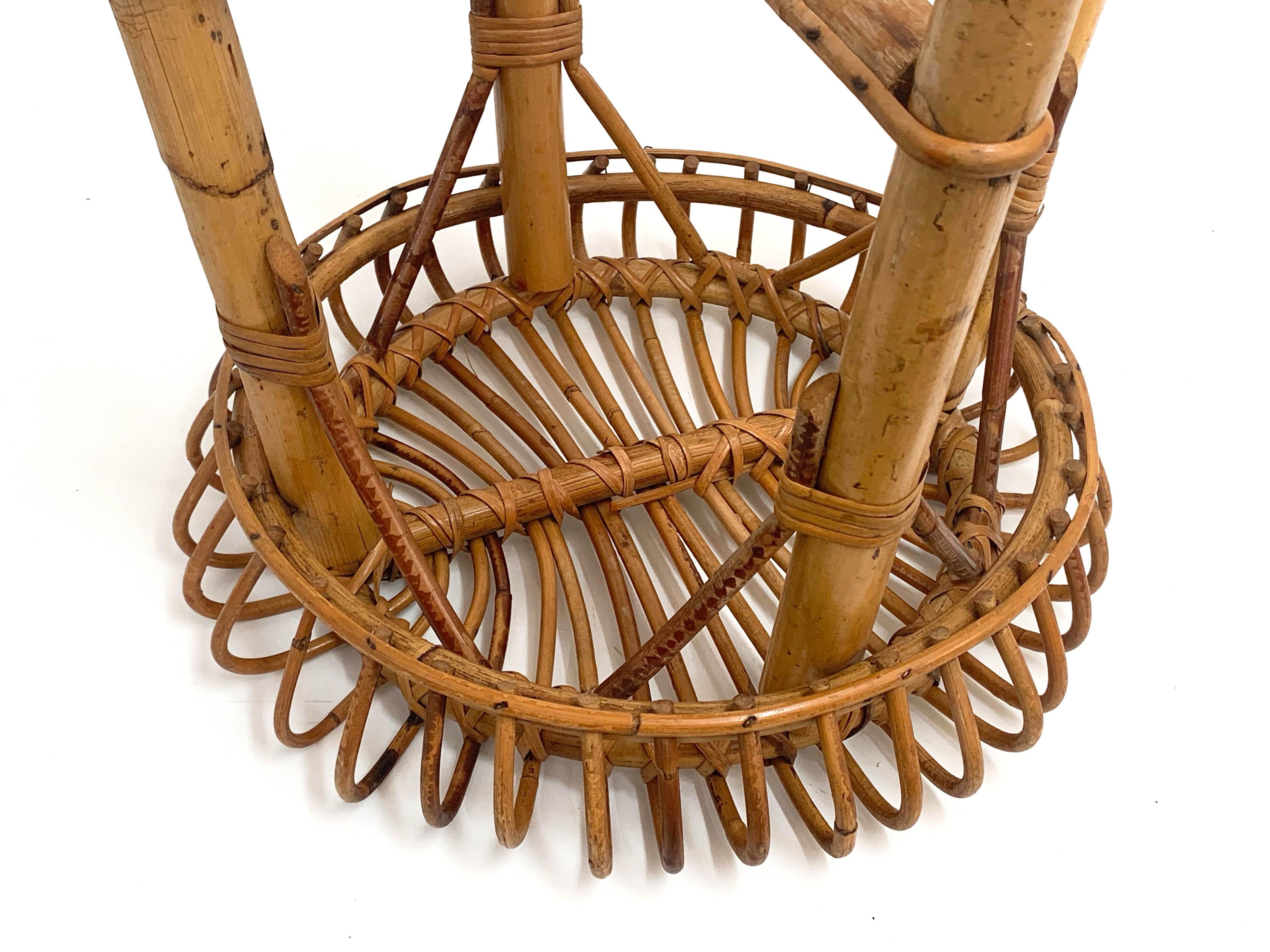 Midcentury French Riviera Rattan and Bamboo Wires Italian Stool, 1960s 5