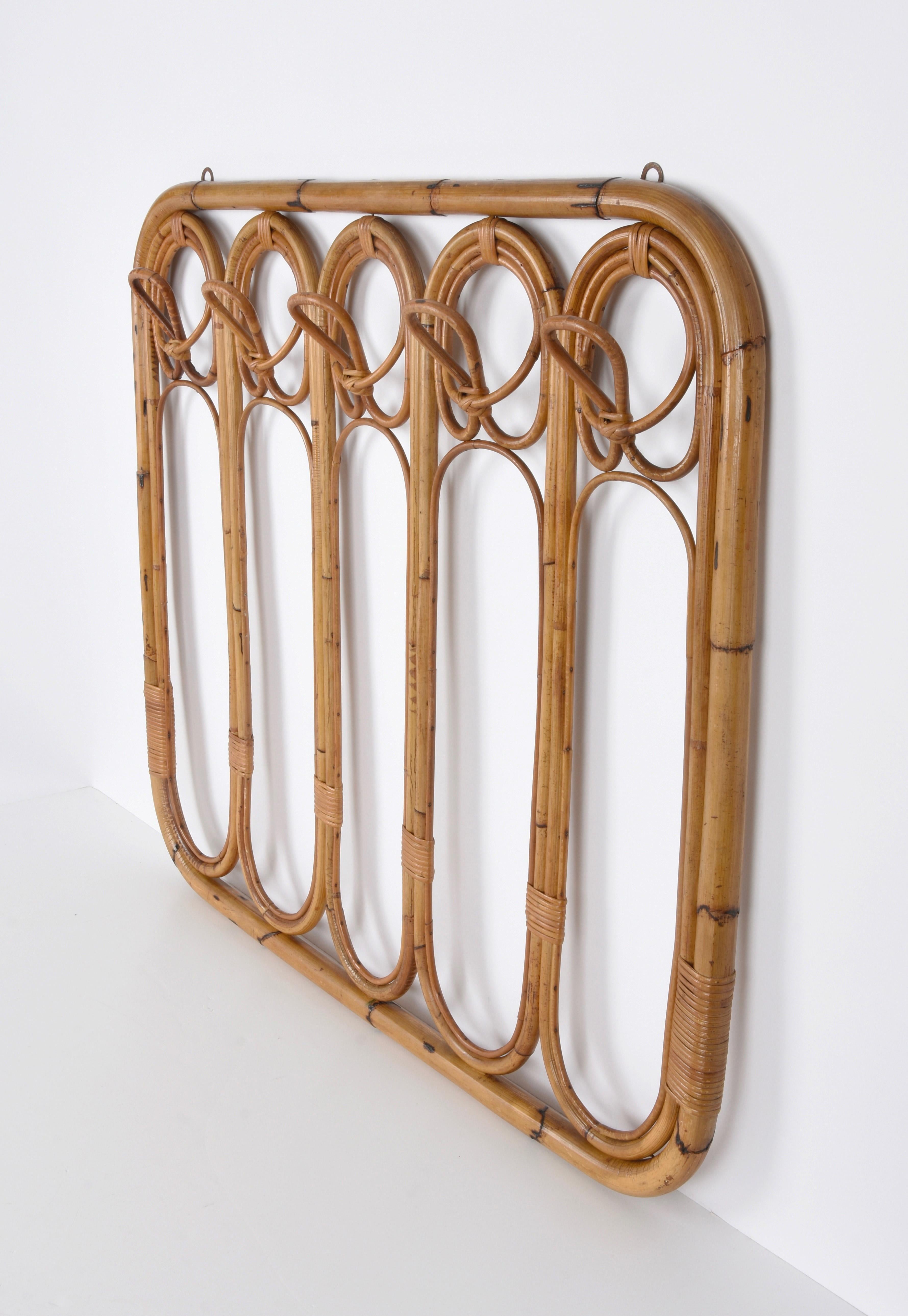 Midcentury French Riviera Rattan and Curved Bamboo Italian Coat Rack, 1960s 7