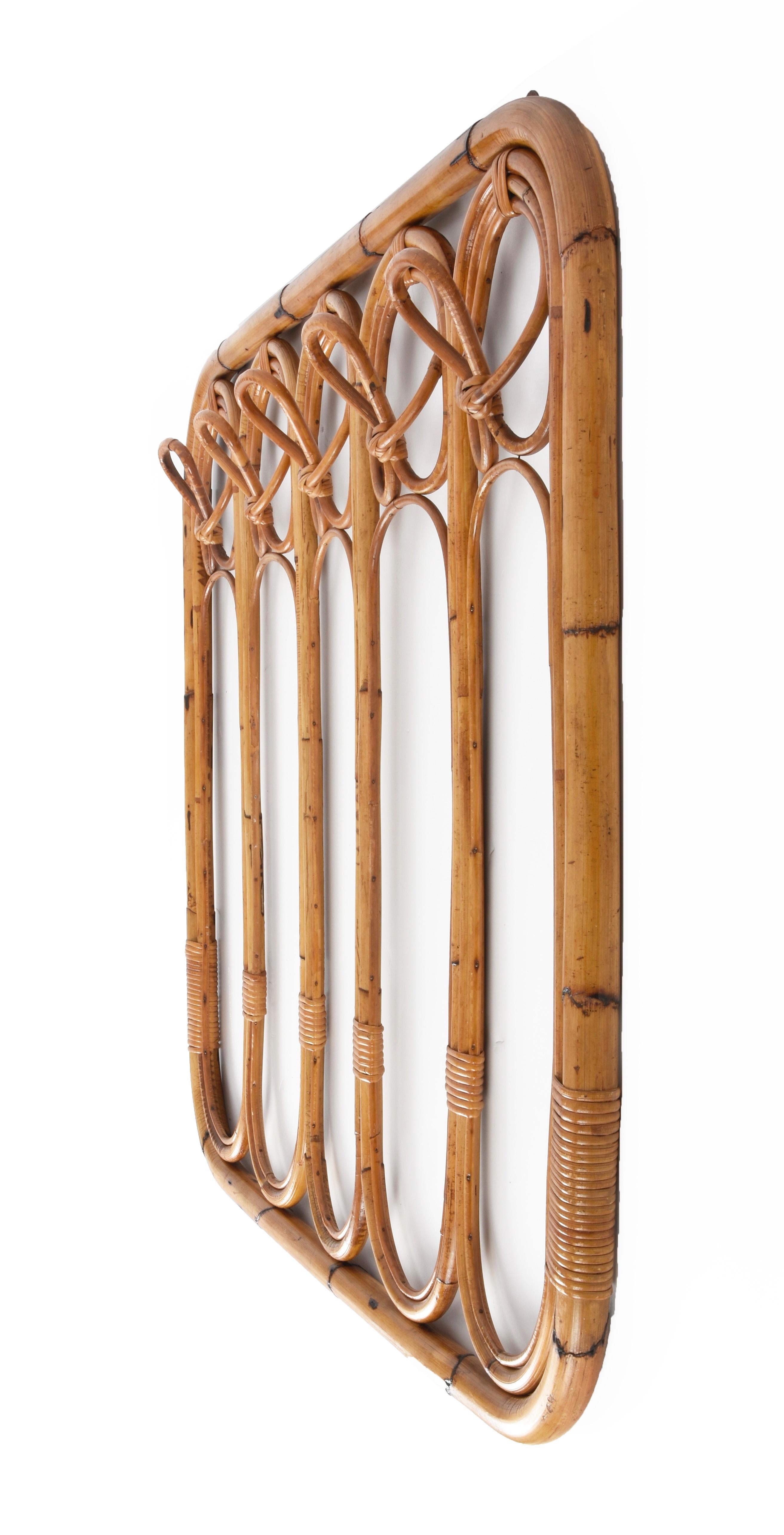 Midcentury French Riviera Rattan and Curved Bamboo Italian Coat Rack, 1960s 8