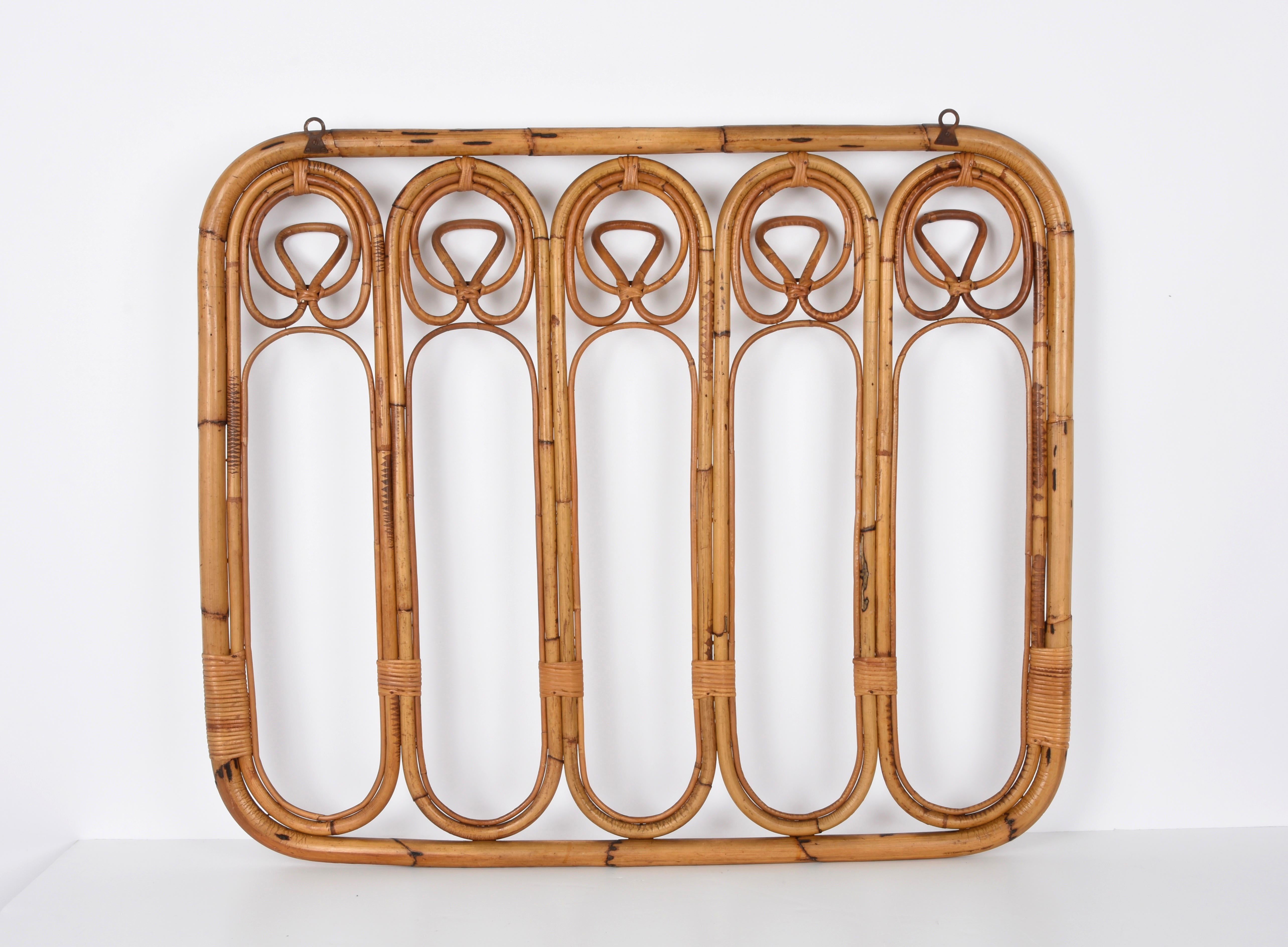 Midcentury French Riviera Rattan and Curved Bamboo Italian Coat Rack, 1960s 9