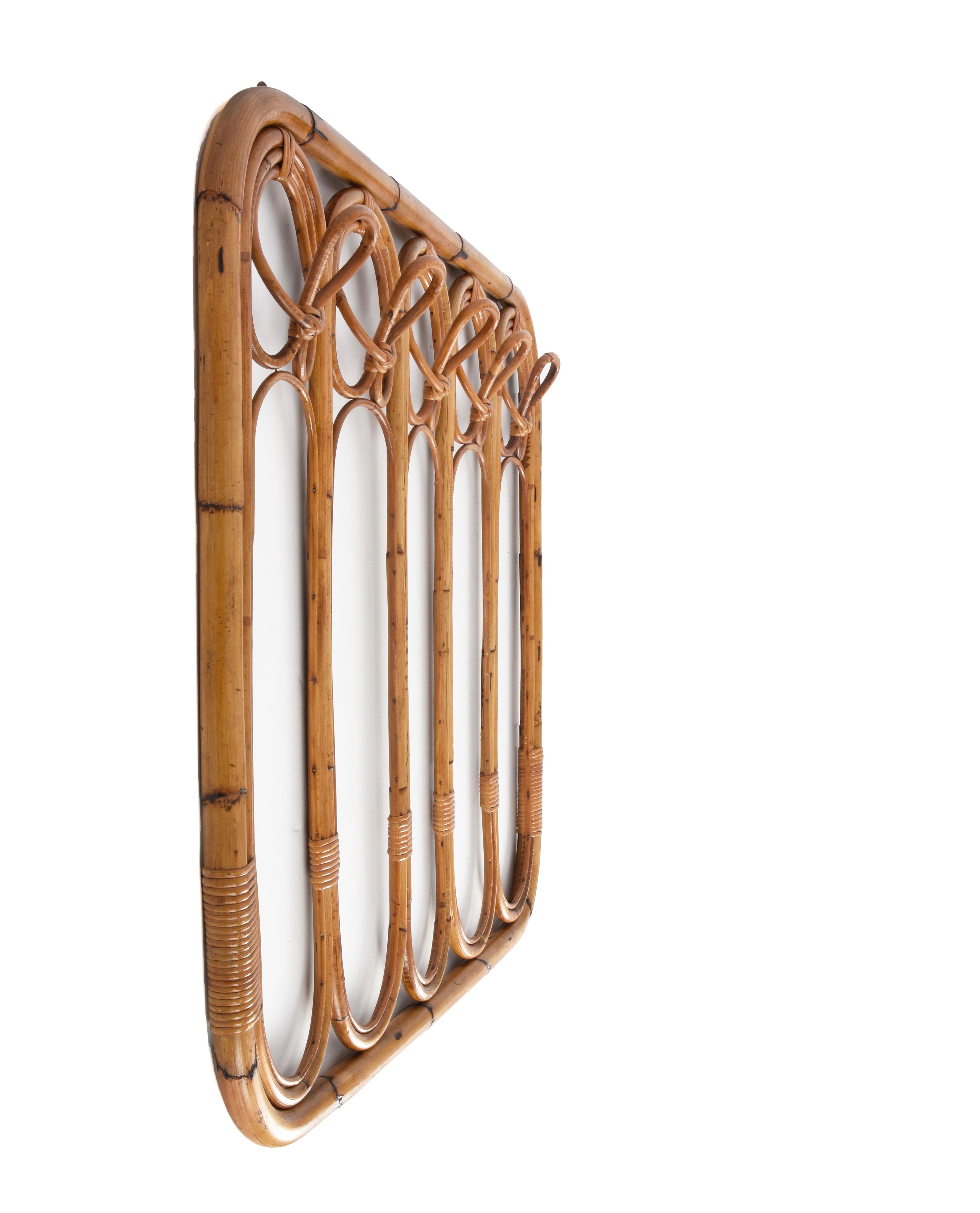 Midcentury French Riviera Rattan and Curved Bamboo Italian Coat Rack, 1960s 12