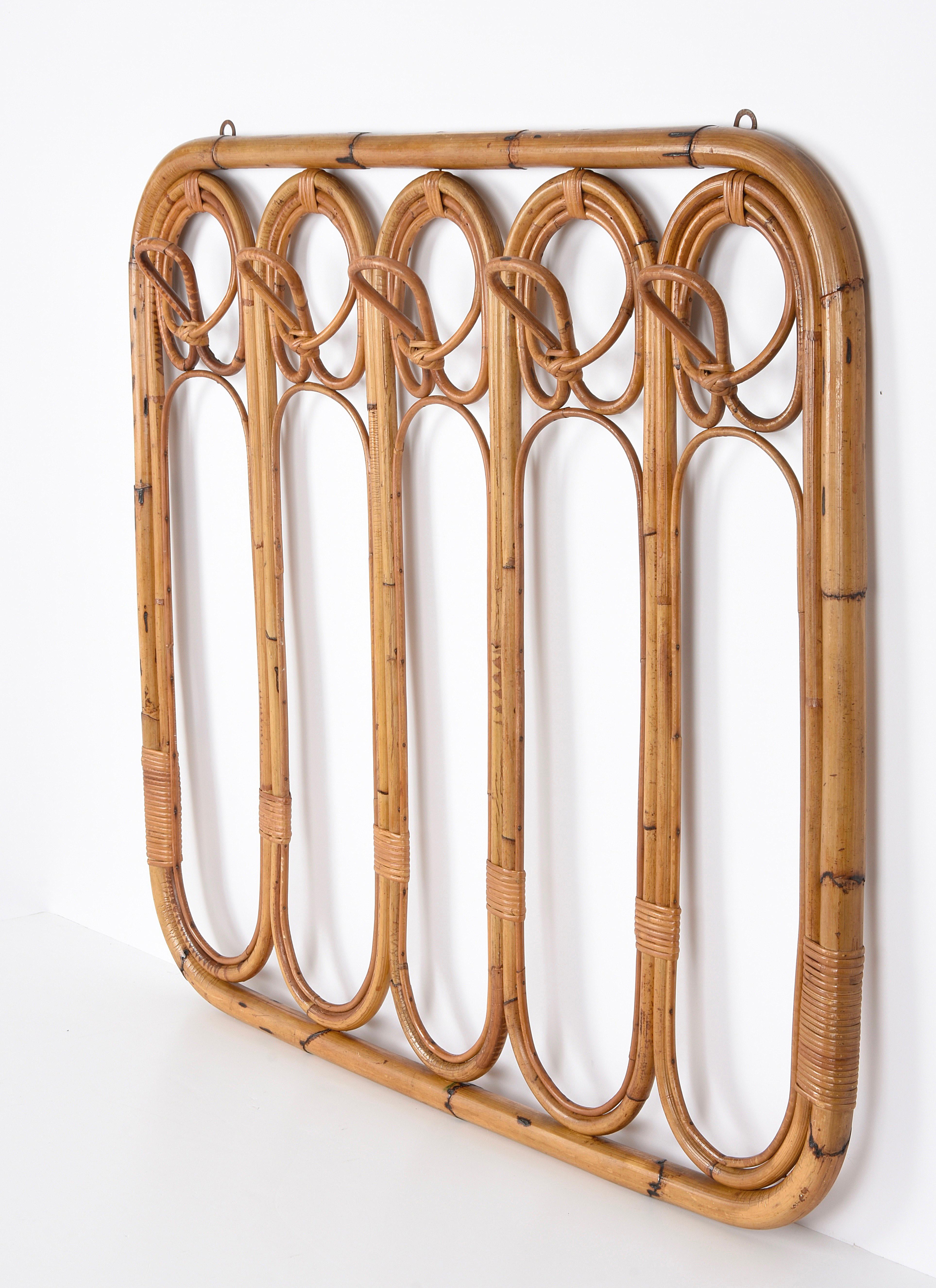 Mid-Century Modern Midcentury French Riviera Rattan and Curved Bamboo Italian Coat Rack, 1960s