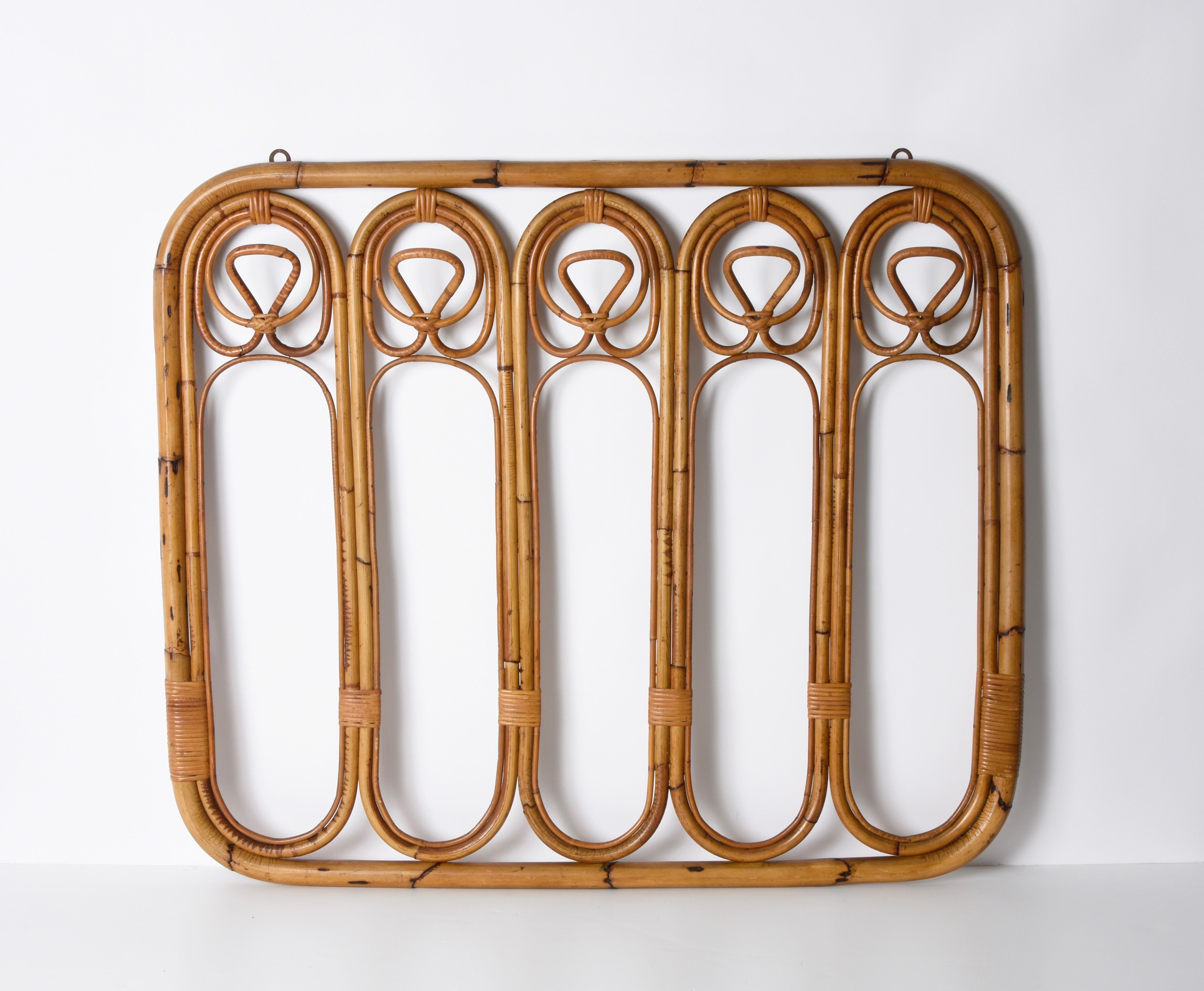 Mid-20th Century Midcentury French Riviera Rattan and Curved Bamboo Italian Coat Rack, 1960s